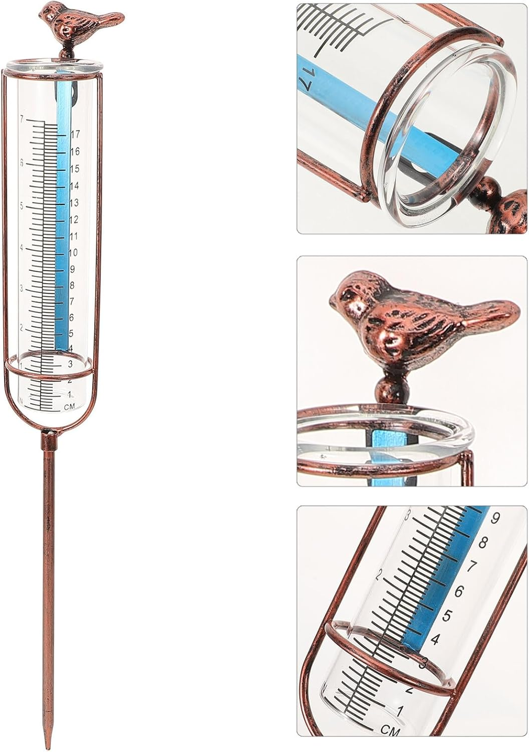 Outdoor Rain Gauge Replacement Glass Tube with Graduated Test Tube Design for Garden Lawn Farm Brass-Colored Measuring Tool with Red Gasket Stable and Read Water Measurement image number 3