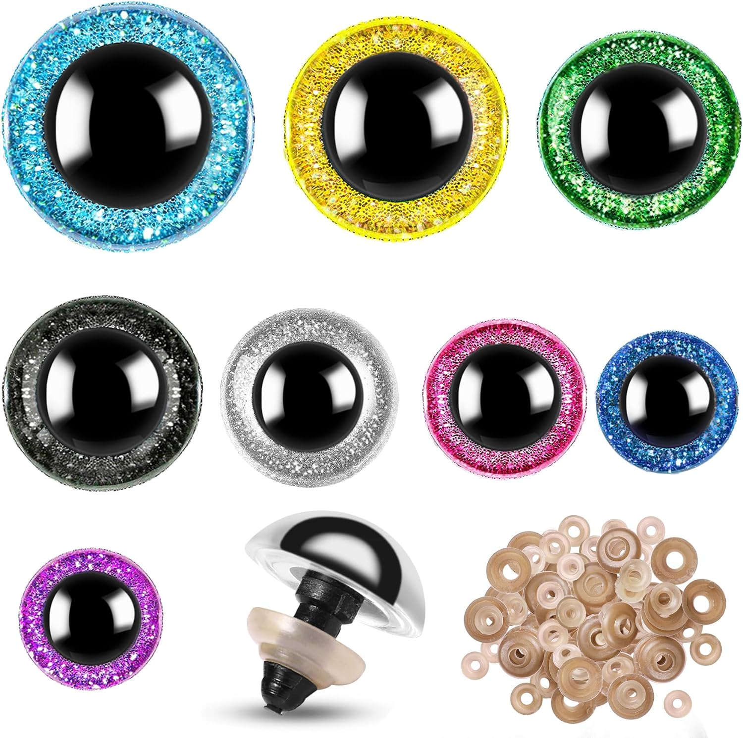160Pcs Large Safety Eyes for Amigurumi Glitter Eye for Stuffed Animals for DIY Dolls Puppets Bear Crafts Animals Amigurumi Making Supplies(Colorful A)