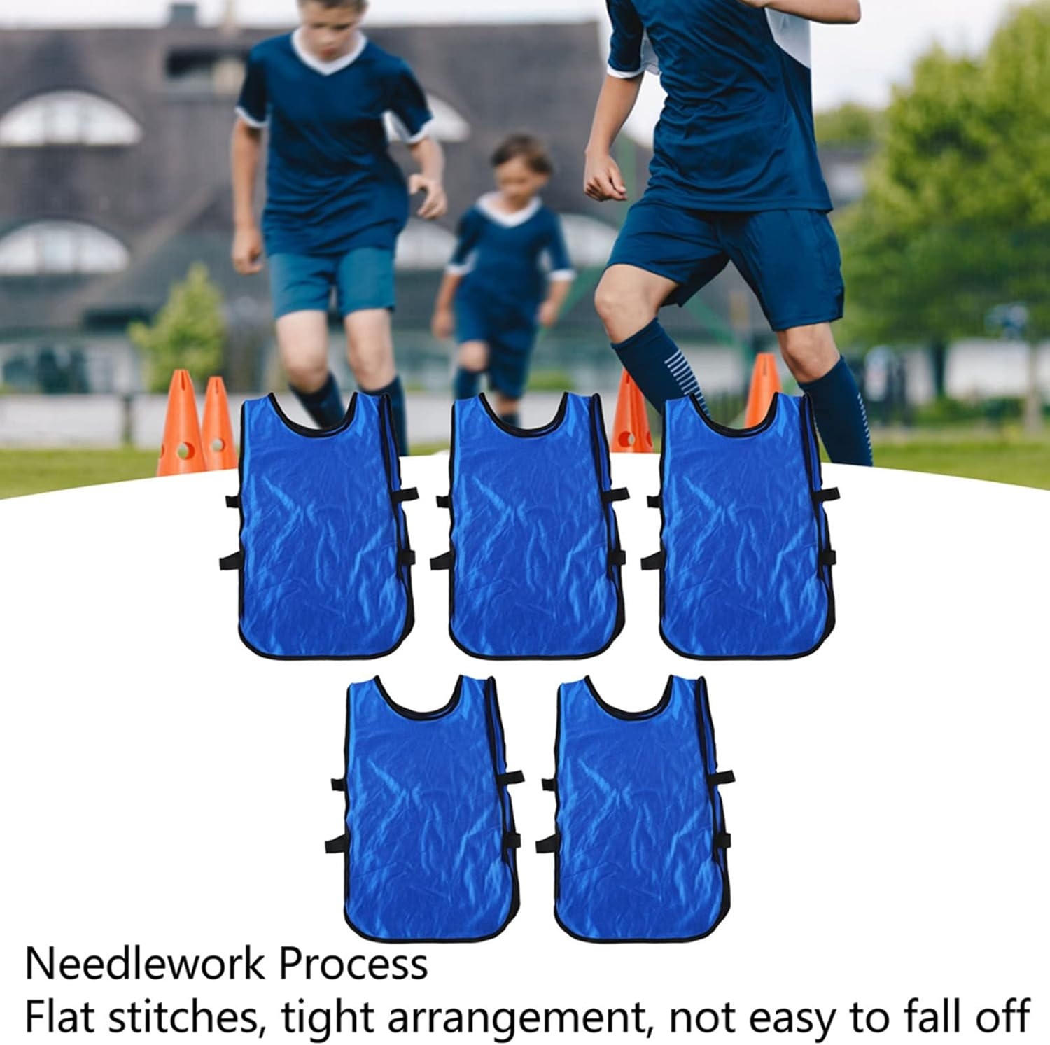 Kids Training Tank Top, 5 Pieces Breathable Sports Practice Bibs for Outdoor Activities (Dark Blue) image number 4