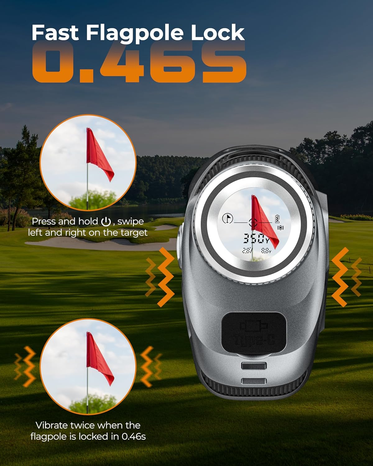 Golf Laser Rangefinder with Slope Switch, CIGMAN 1200 Yards Rechargeable Golf Range Finder Magnetic, Continuous Scan for Hunt, High-Precision LCD/OLED Screen Flag Pole Lock Vibration,7X Magnification image number 2