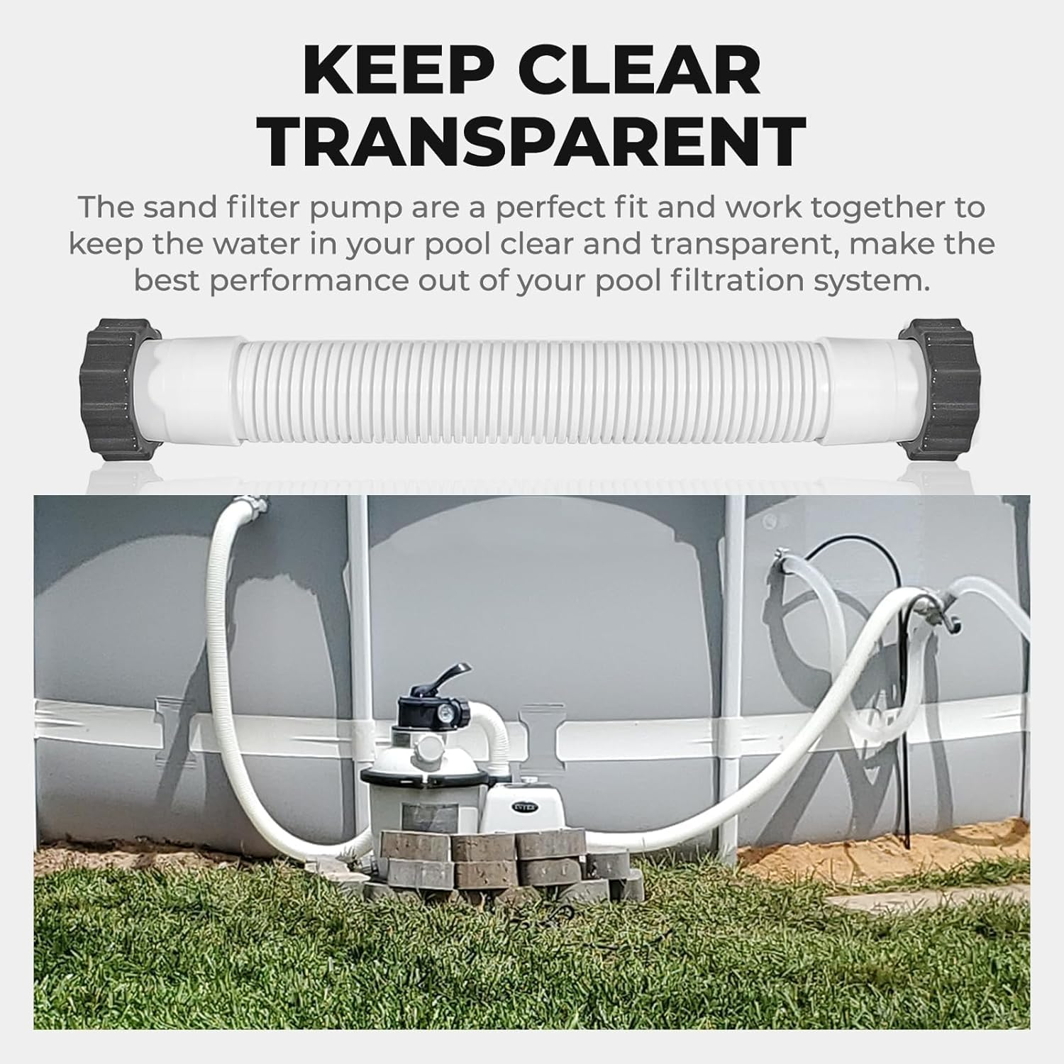 2 Pcs 40 Cm Swimming Pool Hose, Pool Pump Replacement Hos, 1.5 Diameter Easy to Install Accessory Pool Hose with Nut for above Ground Pools, Filter Pumps