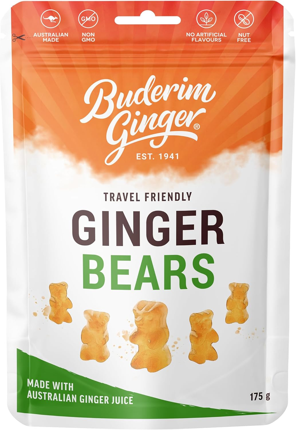 Buderim Ginger Bears Chewable Treat Snack 175 G image number 2