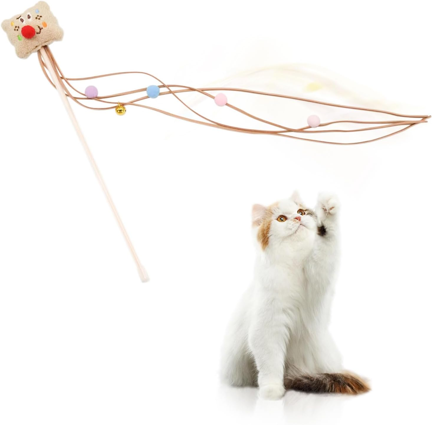 Luckyopt Cat Teaser Wall, Cute Cartoon Shaped Plush Cat Toy Wall with Bell and Colourful Plush Ball, Cat Wall Toy for Kitten Cat Relieves Boredom (Pink)