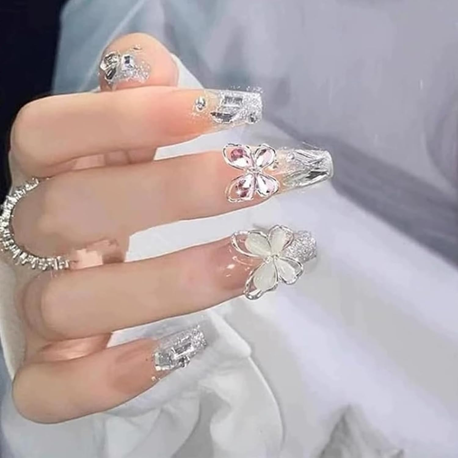 Nail Charm - 3D Manicure Nail Decoration for Girl - Ribbon Bow Heart Star Cherry Butterflies Flower Rhinestones Charm for Salon Manicure Accessories Women Enhanced Creativity image number 1