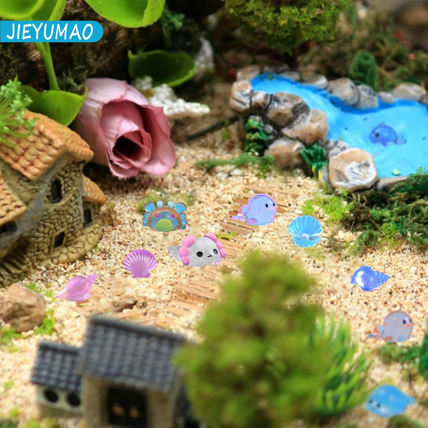 JIEYUMAO 42Pcs Mini Marine Animal, Various Styles Resin Ocean Animal Figurines for Adults, Multicolor Glow in the Dark Mini Resin Animals Tiny Sea Animals Figurines for Fish Tank Potted image number 3