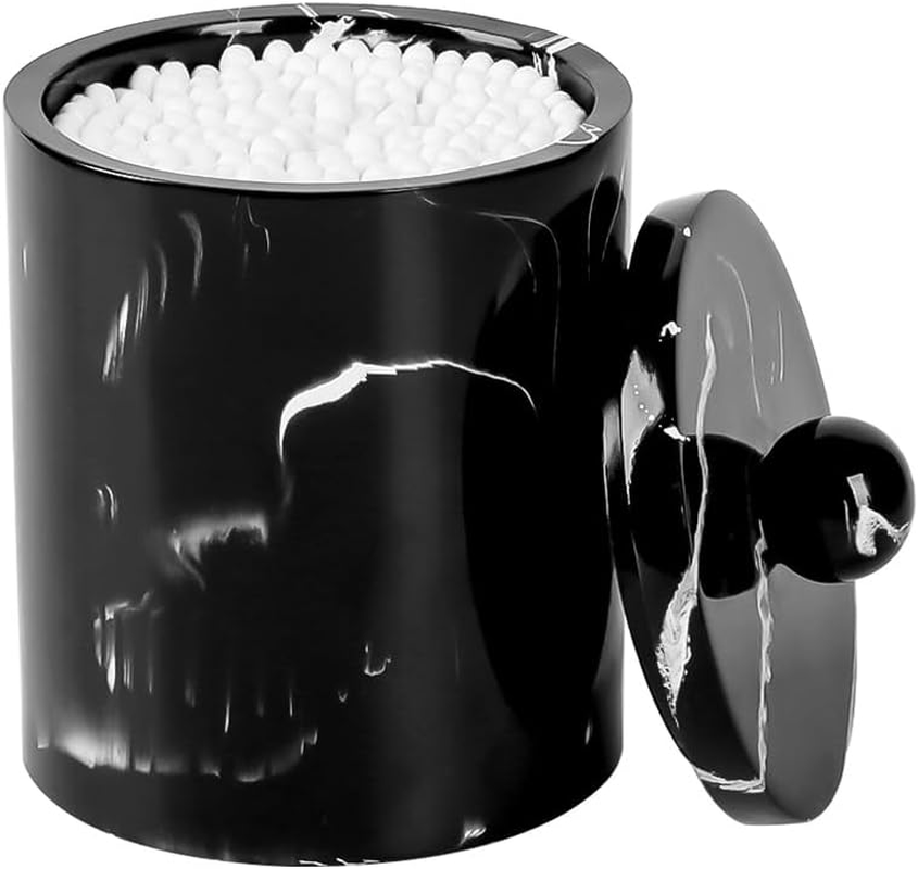 Tonxus Bathroom Vanity Countertop Divided Jars with Lid,Cotton Swab Holder,Resin Cotton Ball Container Makeup Sponges Cosmetics Canister,Bath Salts Storage Box (Marble White of 2)