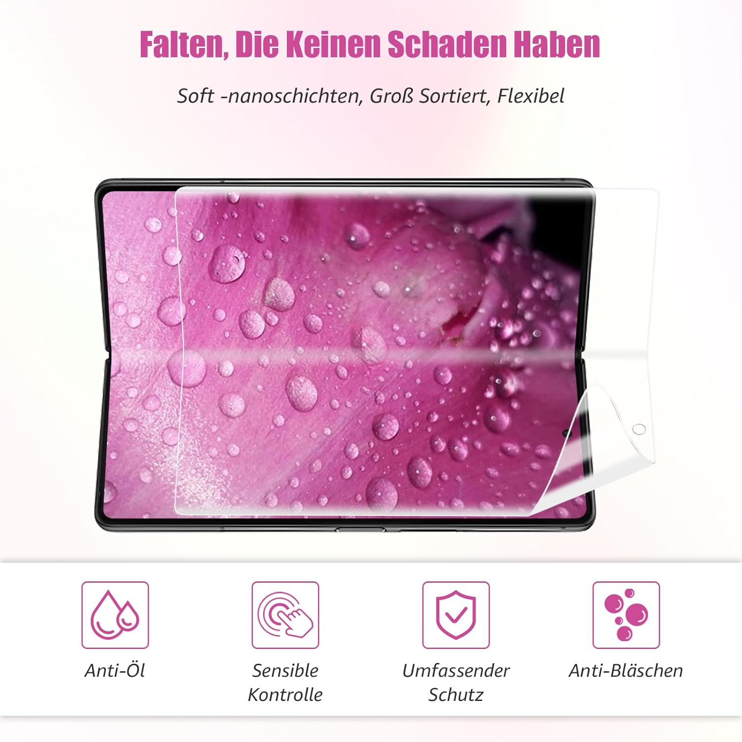 Bodyguard TPU Screen Protector for Samsung Galaxy Z Fold 2 5G, HD Clear Anti-Oil Anti-Dust Anti-Dirt Samsung Z Fold 2 Screen Protector Bumper Z Fold 2 5G Film Pack of 2 + 2 image number 5