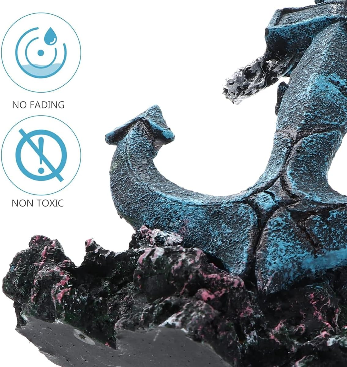 AIMALL Resin Aquarium Anchor Decoration 5.9In Fish Tank Shipwreck Ornament with Chain Detail for Underwater Marine Landscape Decor, 4.13In Base Width image number 3