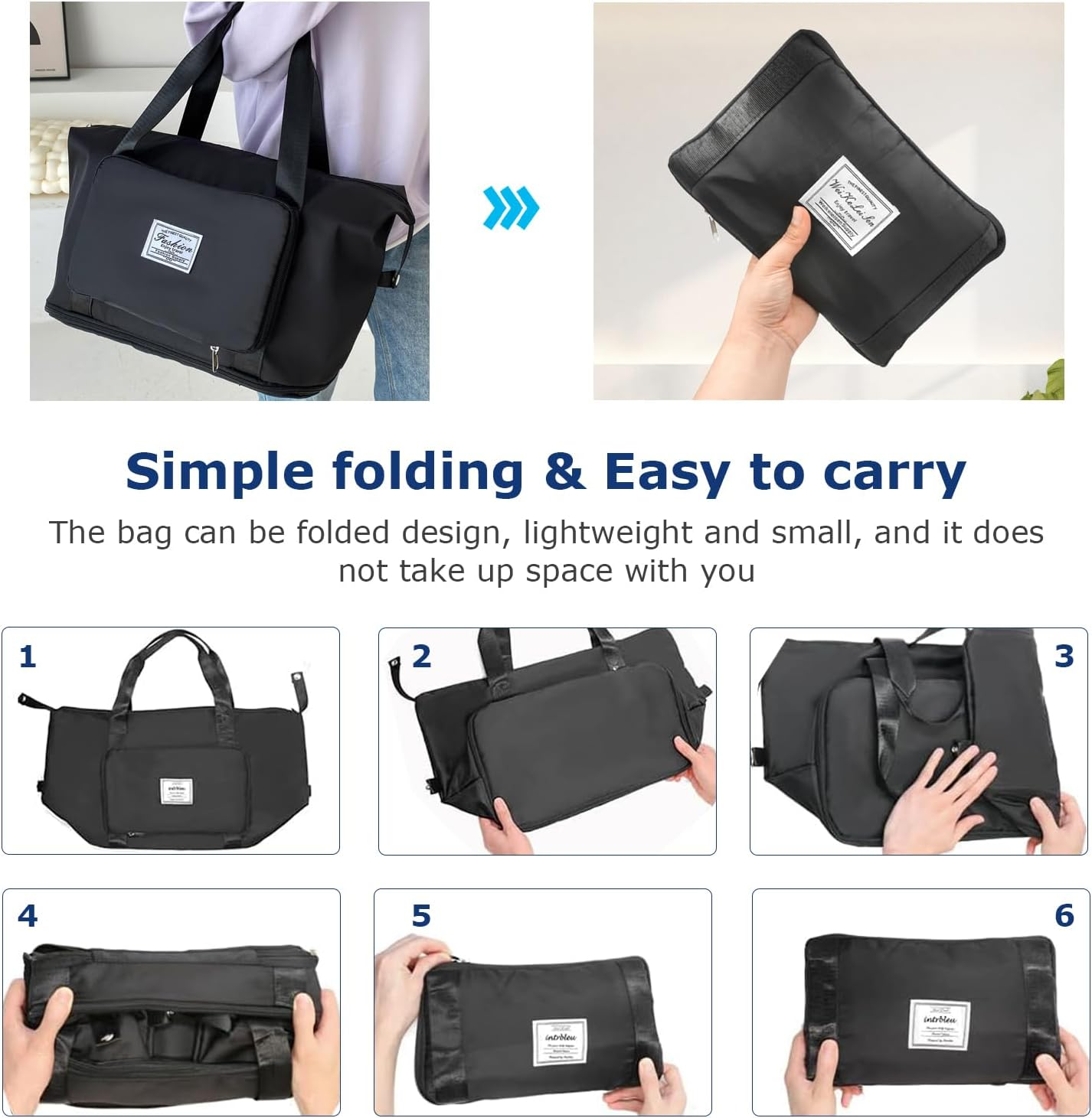 Auolen Large Capacity Folding Travel Bag, Foldable Travel Duffel Bag, Dry and Wet Separation Sports Portable Shoulder Bag, Travel Lightweight Waterproof Carry Luggage Bag (Black) image number 1