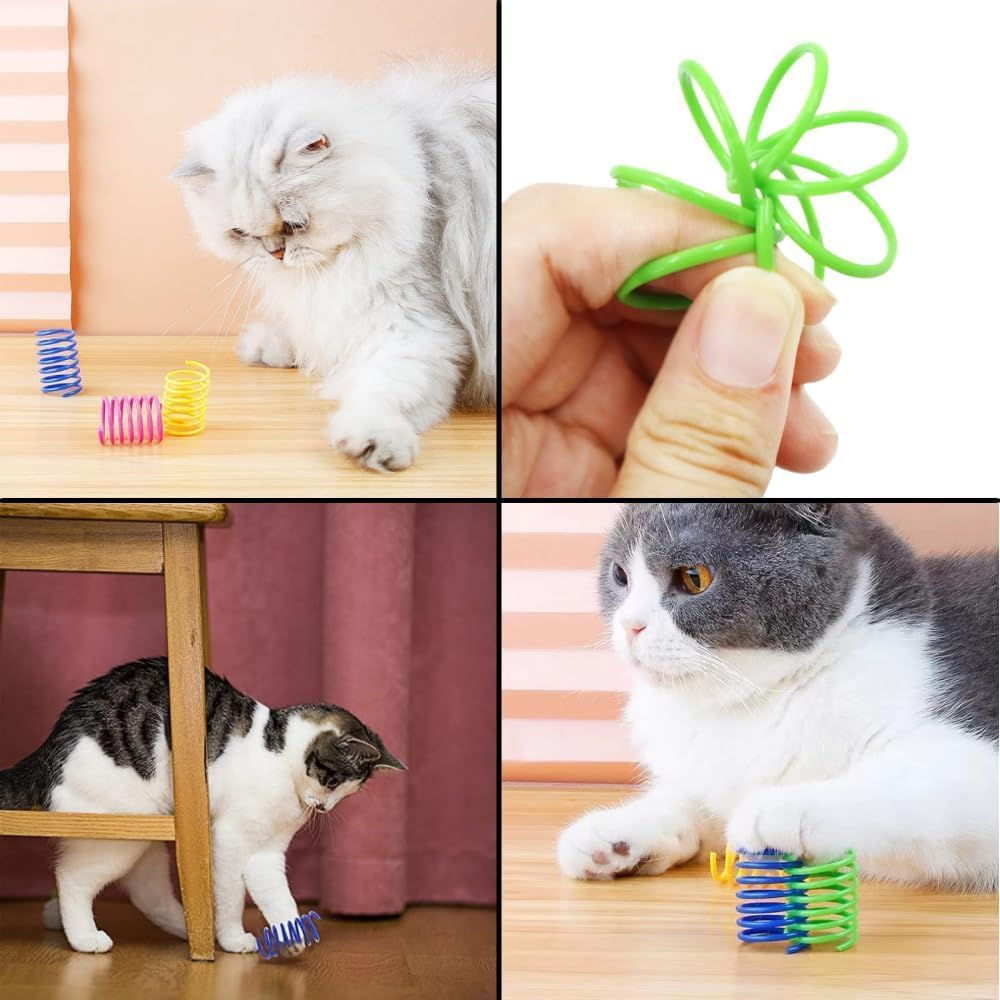 Cat Spiral Spring Toy, 100Pcs Cat Creative Toy to Kill Time and Keep Fit Interactive,Kittens Toys Plastic Coil Spiral Springs for Swatting, Active Healthy Play (Random Color)