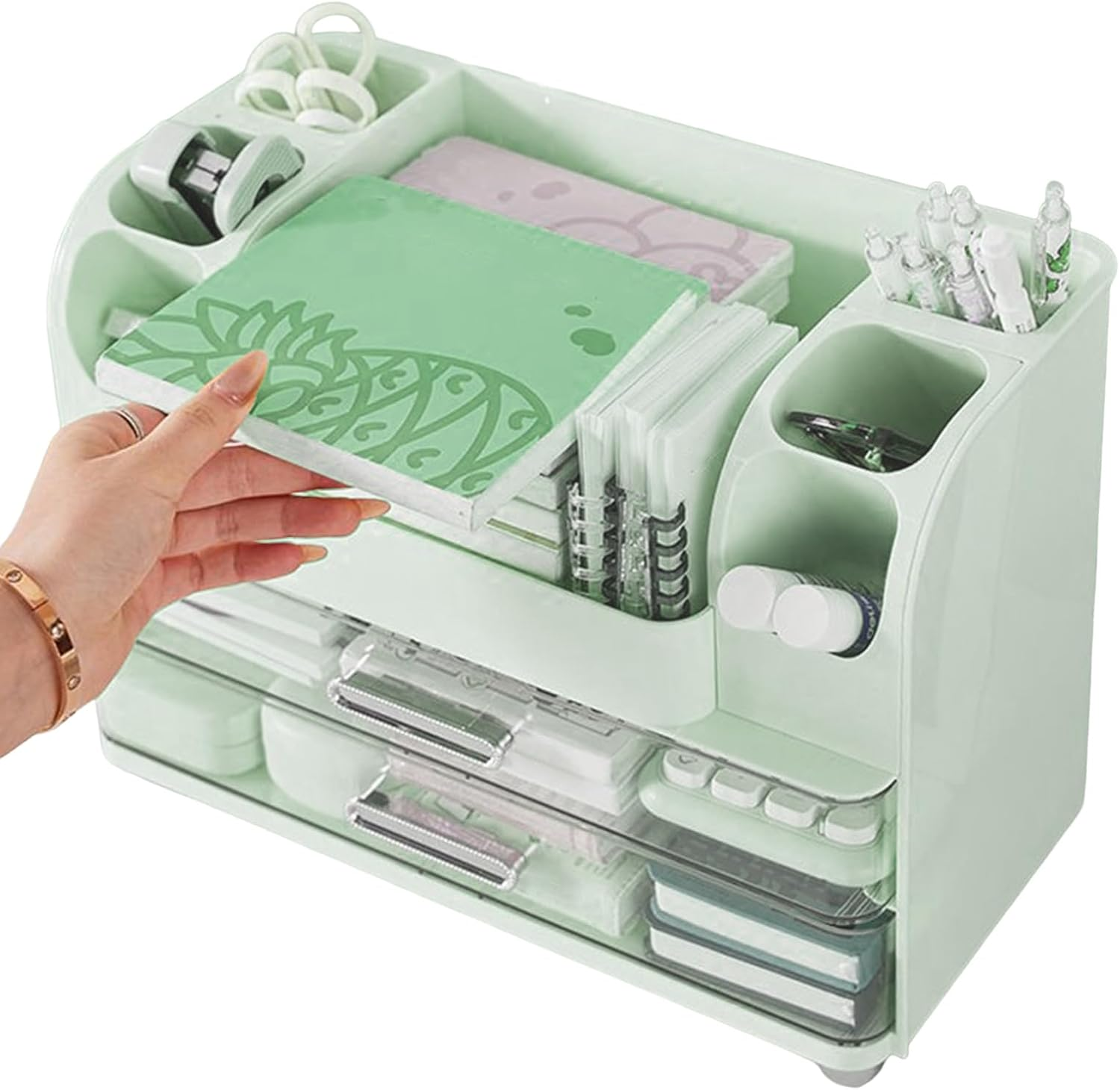 Vgvgaj Makeup Organizer - Cosmetic Tabletop Holder - Countertop Organizer with Drawer for Makeup Jewelry Toiletries Medicine Crafts Dresser Kitchen Bathroom - Green image number 6