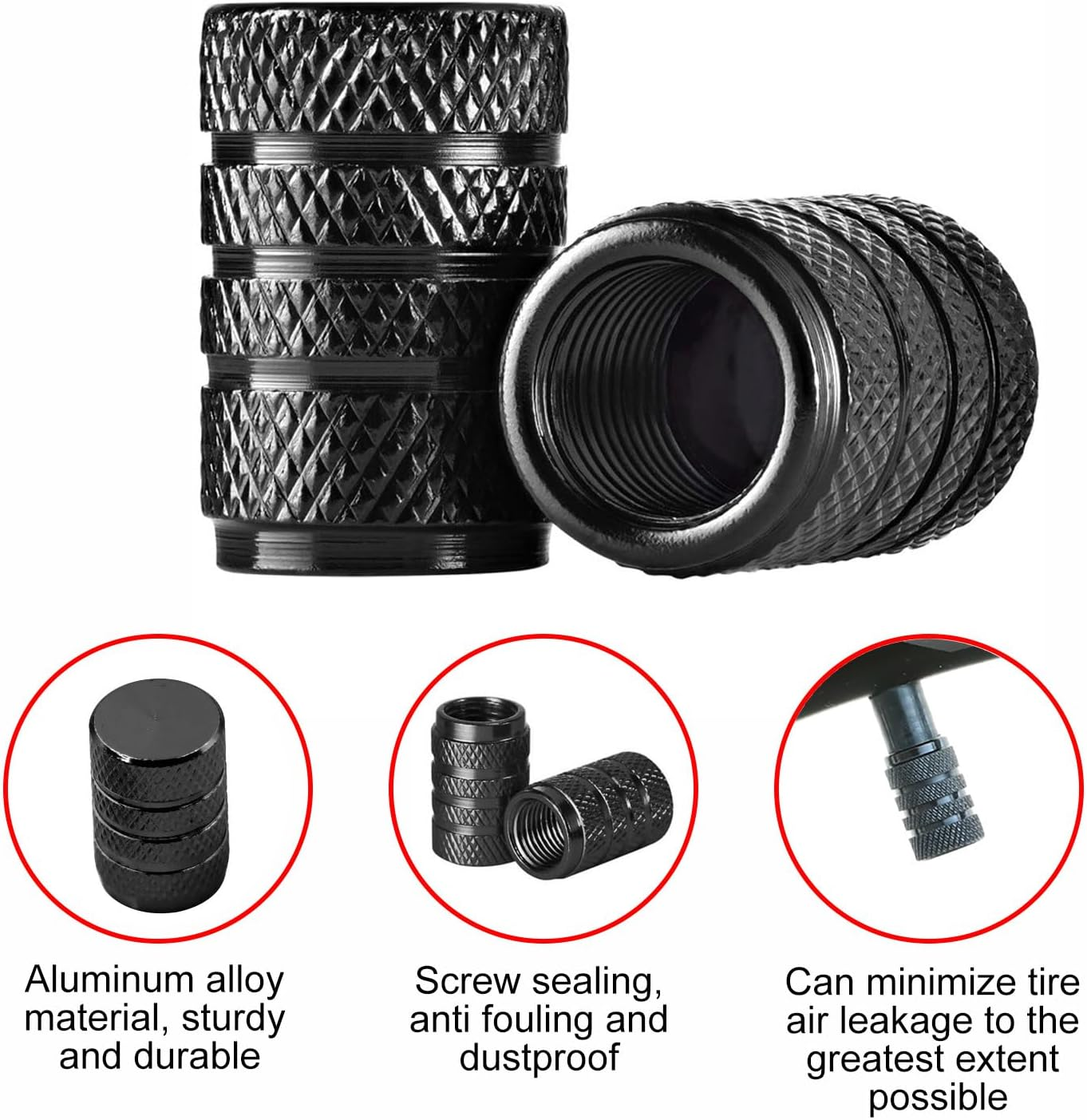 AQSQWQ Set of 8 Valve Caps, Car Valve Cover, Aluminium Car Tyre, Car Valve, Wheel Valve Caps, Valve Cover, Tyre Valve Caps in Black, Car, SUV, Motorcycle and Much More image number 1