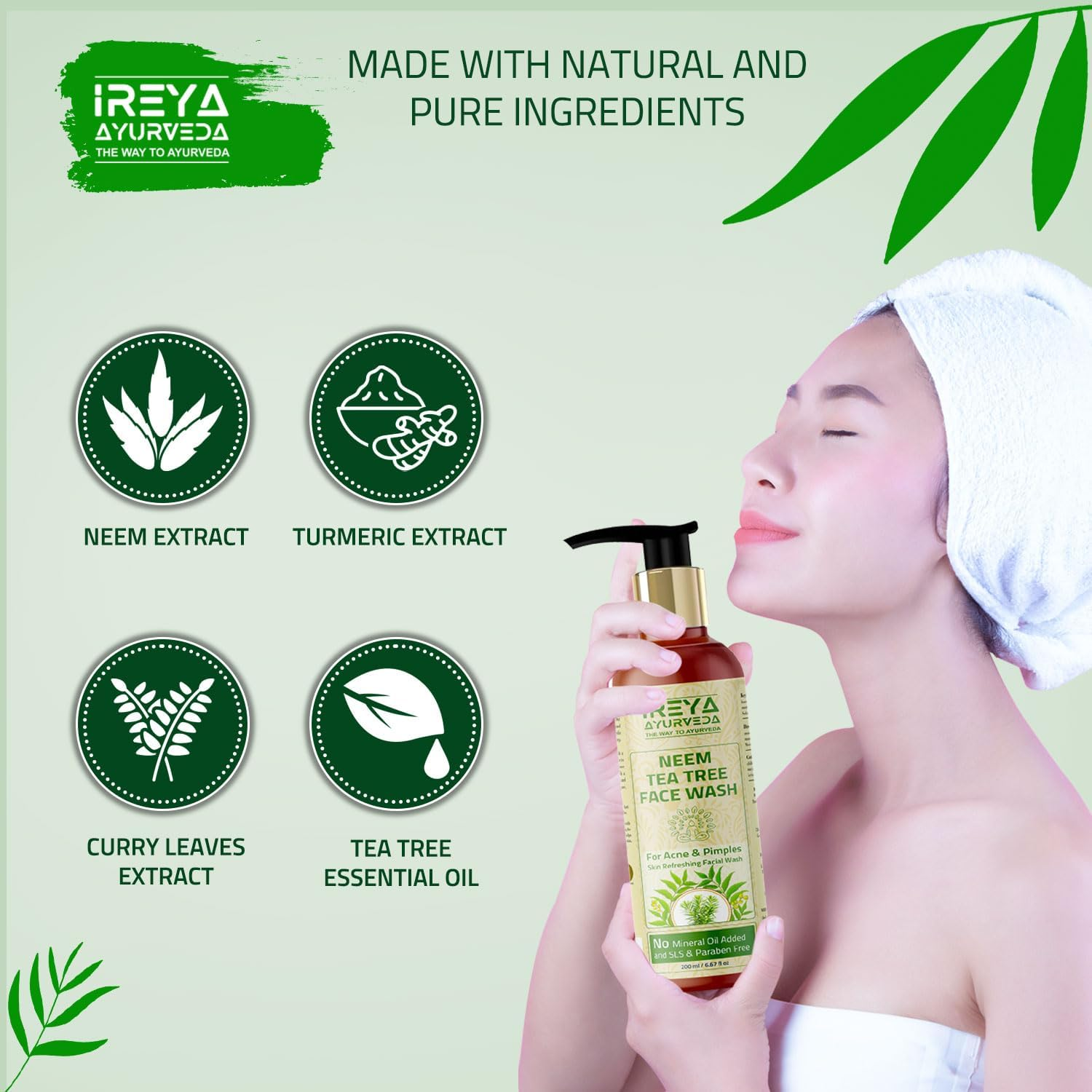 Ireya Ayurveda Tea Tree Face Wash 3.38Oz Made with Neem Extract Tea Tree Oil Moisturizing Face Wash for Men and Women, 100 Ml Pack of 1 image number 5