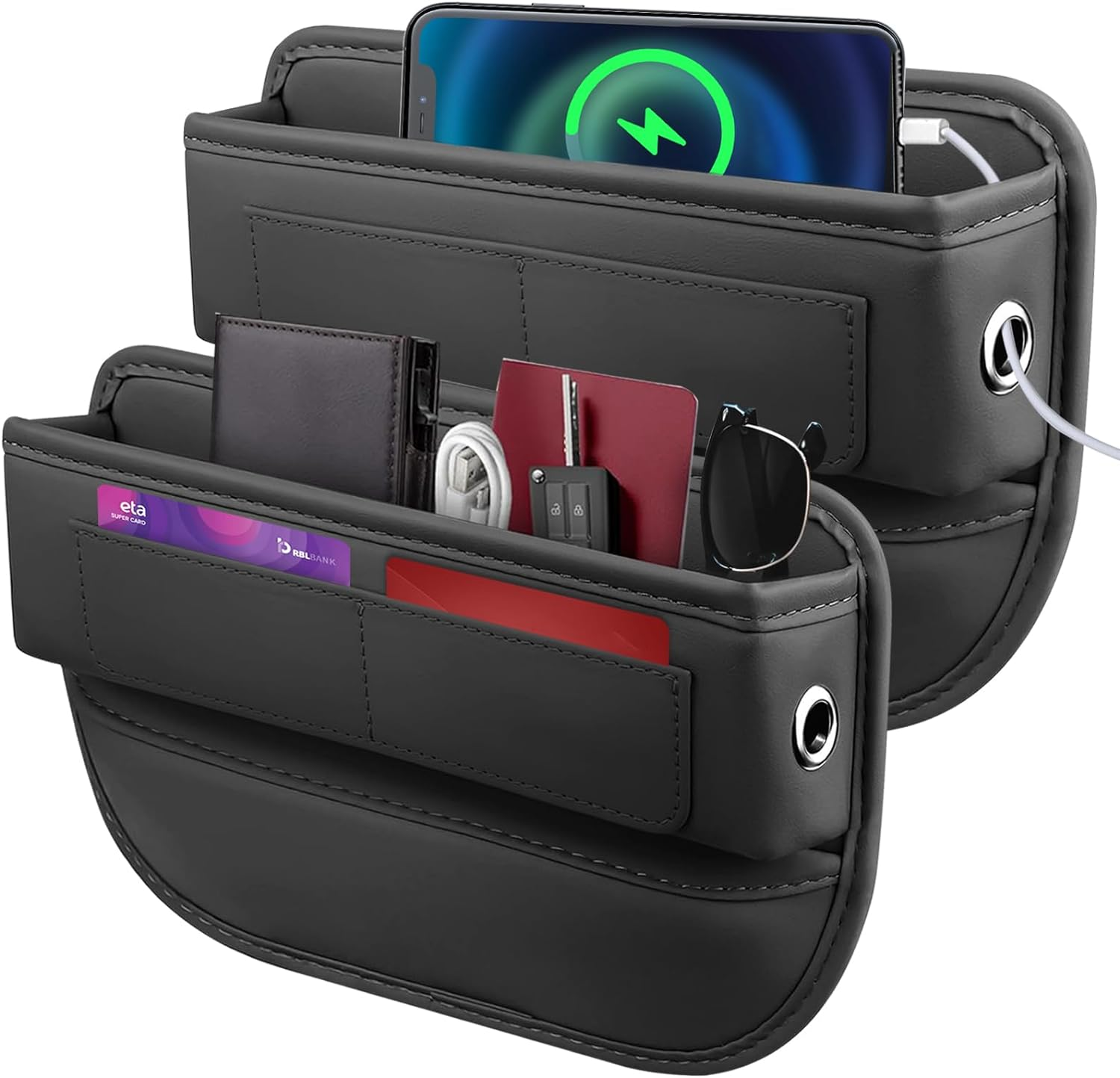 Car Seat Gap Filler, 2 Pack Universal Organizer Front Seat Leather Accessories Essentials for SUV Truck, Adjustable Universal Fit (Black) image number 5