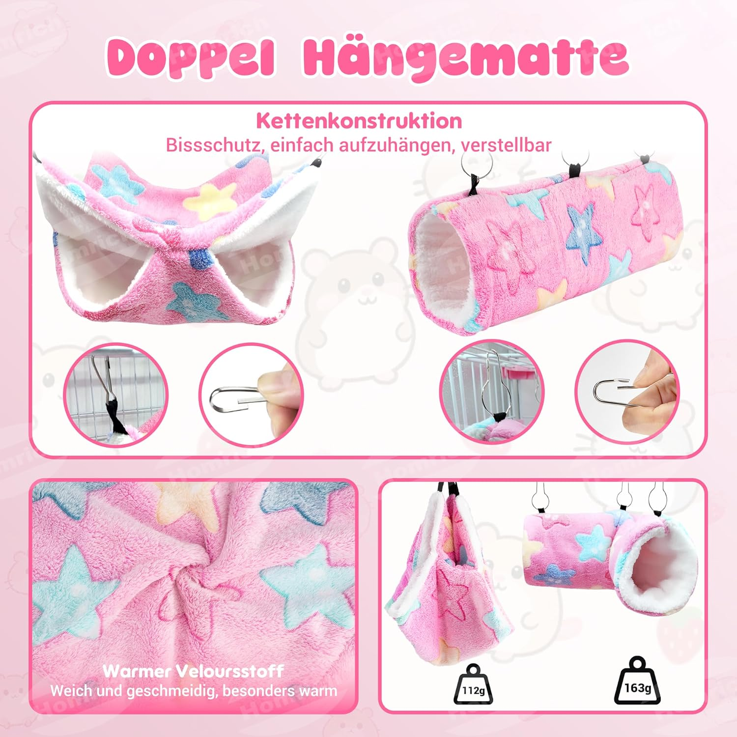 Homrich Guinea Pig Hammock & Guinea Pig Tunnel, Sleeping Mat for Small Animals, Pet Cage Accessories for Hamsters, Rabbits, Guinea Pig, Ferrets, Rats, Rabbit Accessories, Bed Toy image number 3