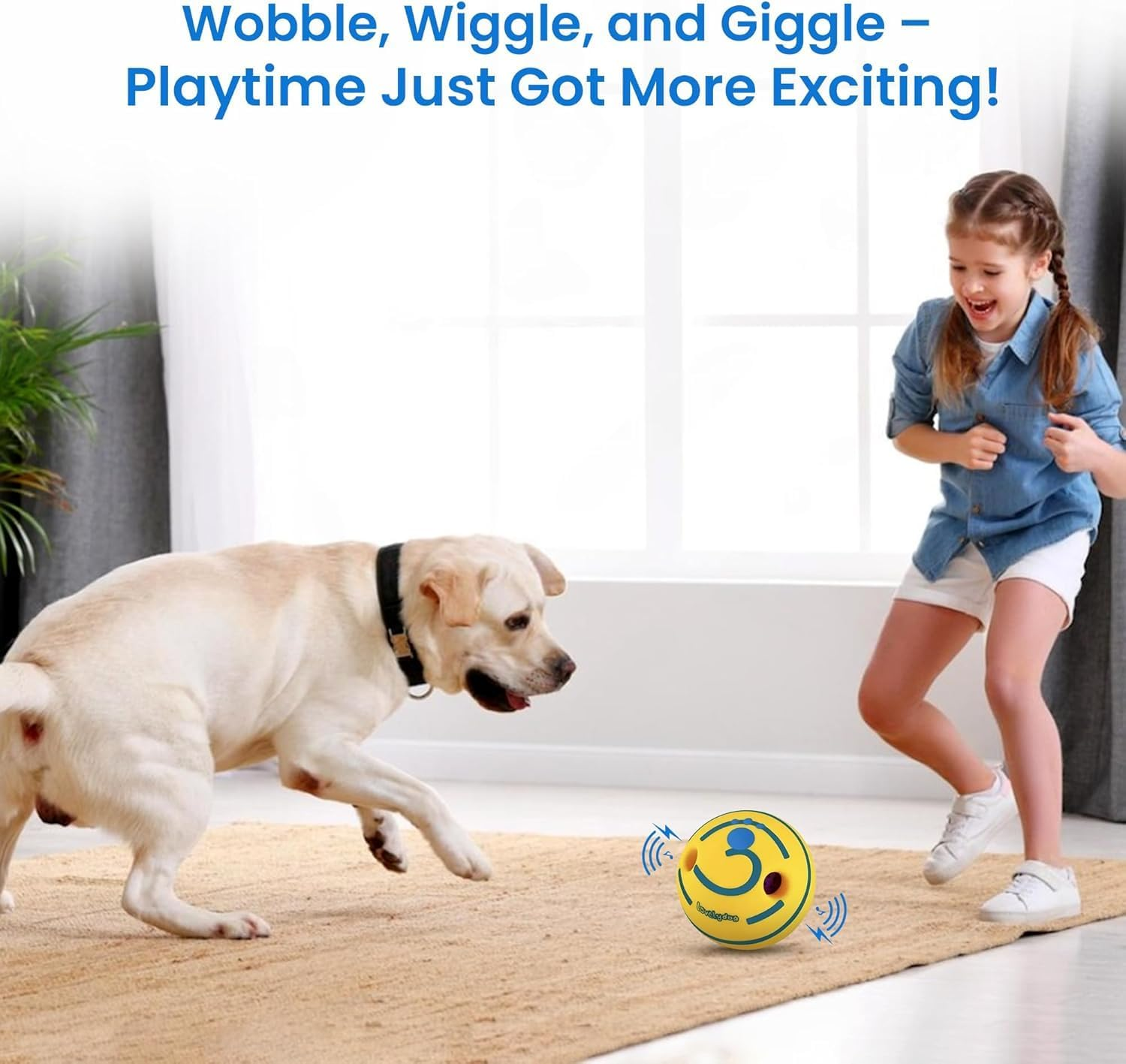 Tails and Treasure Durable Wobble Sound Dog Toy - 14Cm, Interactive Waggle Giggle Ball, Elastic Rubber Dog Chew Toy for Medium and Large Dogs