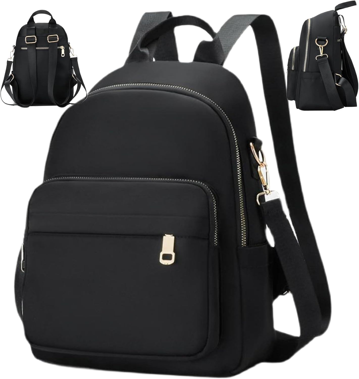 Mini Backpack Mini Backpack for Women Multi-Pocket Minimalist Black Small Backpack with Tote & Shoulder Strap Adjustable Waterproof Backpack Purse for Business, School, Travel Small Backpack image number 1