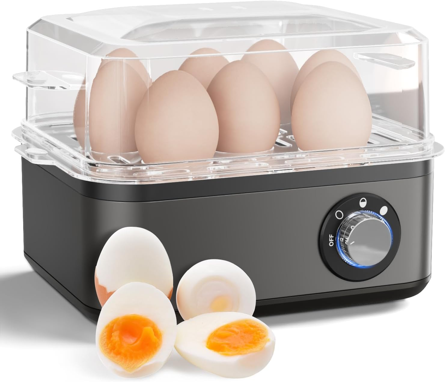Egg Cooker - Electric Egg Boiler with 8-Egg Capacity, Easy Eggs Steamer for Soft/Medium/Hard-Boiled Eggs, Poached/Scrambled Eggs, or Omelets with Measuring Cup, Auto Shut Off, Easy to Clean image number 2