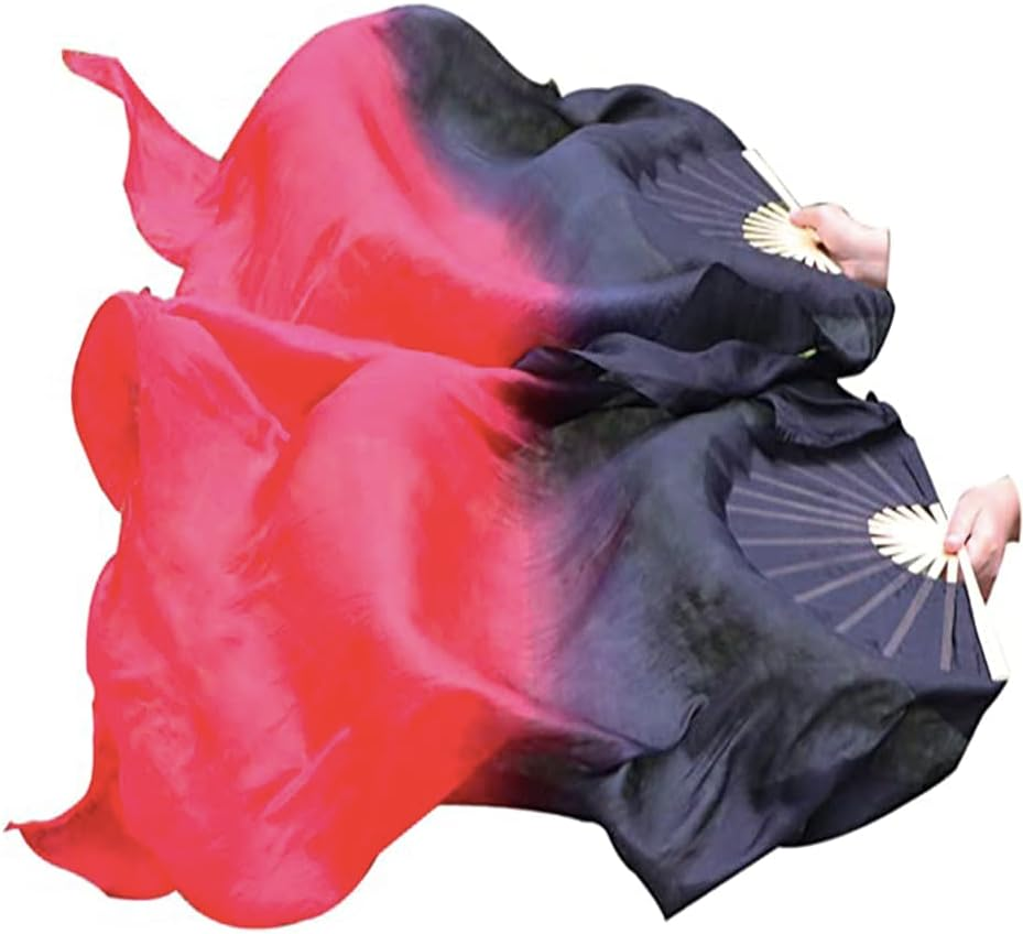 TMZAQH Women 1 Pair (Left+Right) Silk Belly Dance Fans Veil Belly Dancing Long Folding Fans Length 150 Cm Width 90 Cm