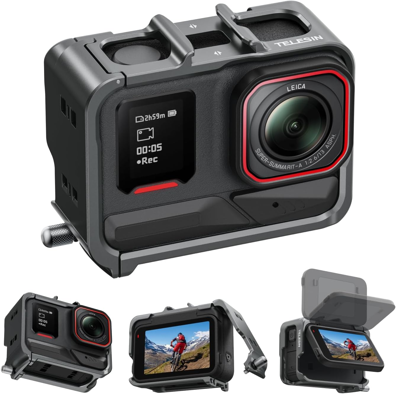 TELESIN Aluminum Alloy Protective Frame Case for Insta 360 Ace Pro2/Ace Pro/Ace, Quick-Release Metal Cage Protective Frame Housing Sleeve with 1/4" Screw and Cold Shoe, Ace Pro/Ace Accessories image number 6