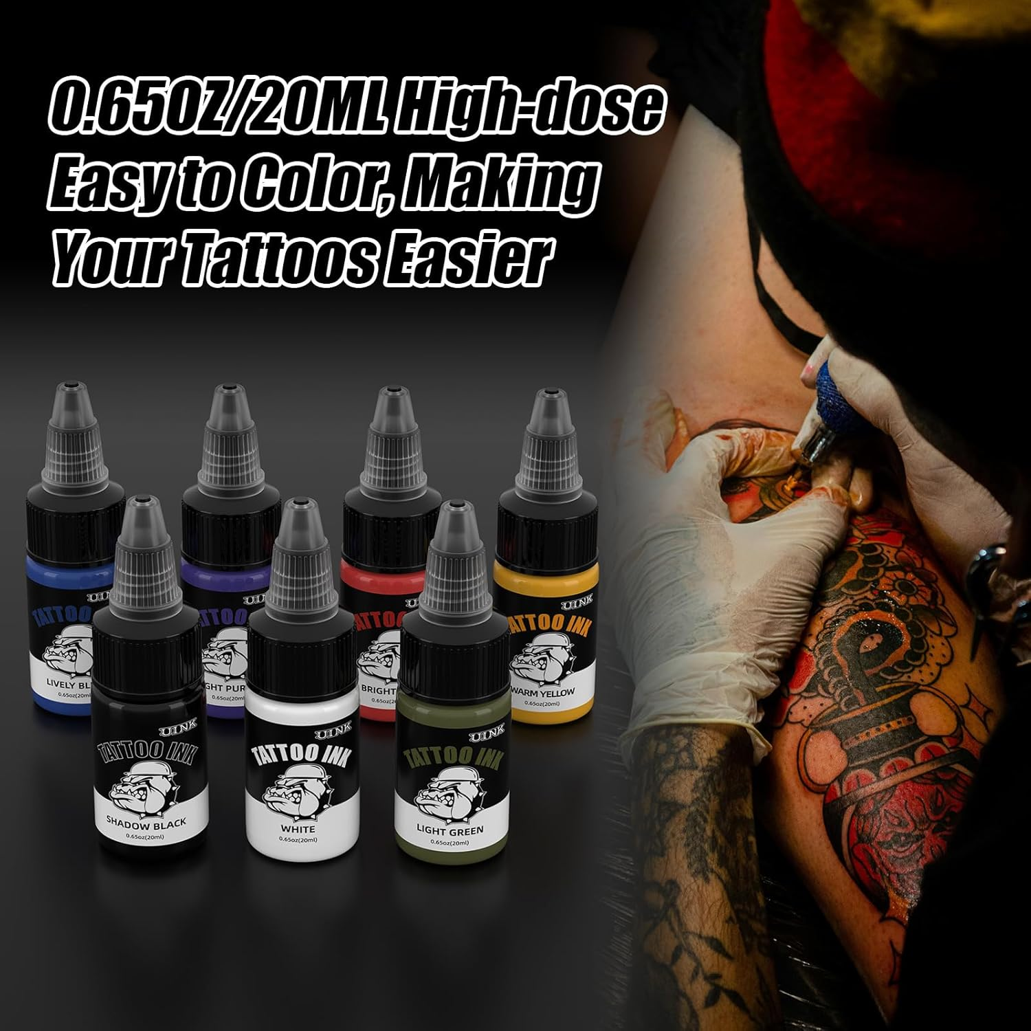 Professional Tattoo Ink Set, 7 Colours X 20Ml, High-Dose Pigments image number 3