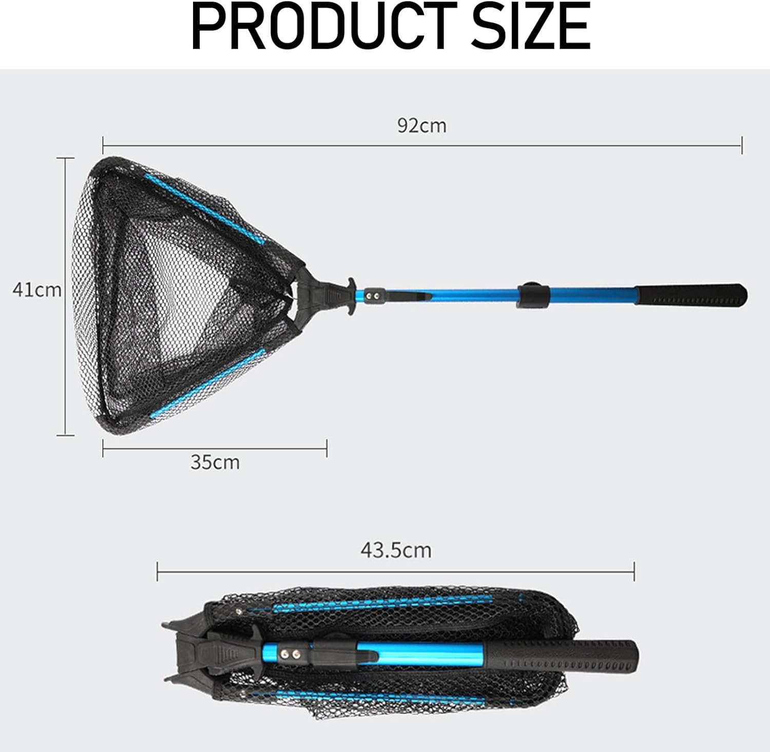 Uandhome Fishing Net, Foldable Collapsible Telescopic Fish Landing Net Rubber Coated Floating Fishing Net for Steelhead, Salmon, Fly, Kayak, Catfish, Bass, Trout Fishing, Extend to 73-92CM image number 2