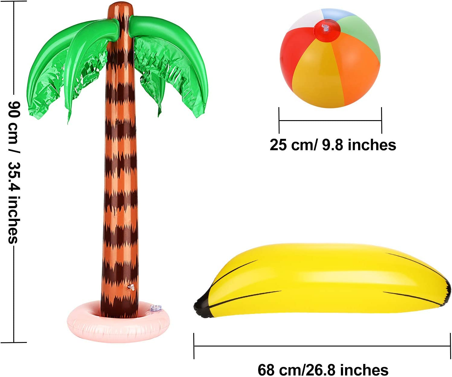 Meekoo 6 Pieces Inflatable Palm Trees Jumbo Coconut Trees Colorful Beach Balls Rainbow Color Balls Beach Inflatable Bananas for Hawaii Beach Luau Party Backdrop Decoration image number 2