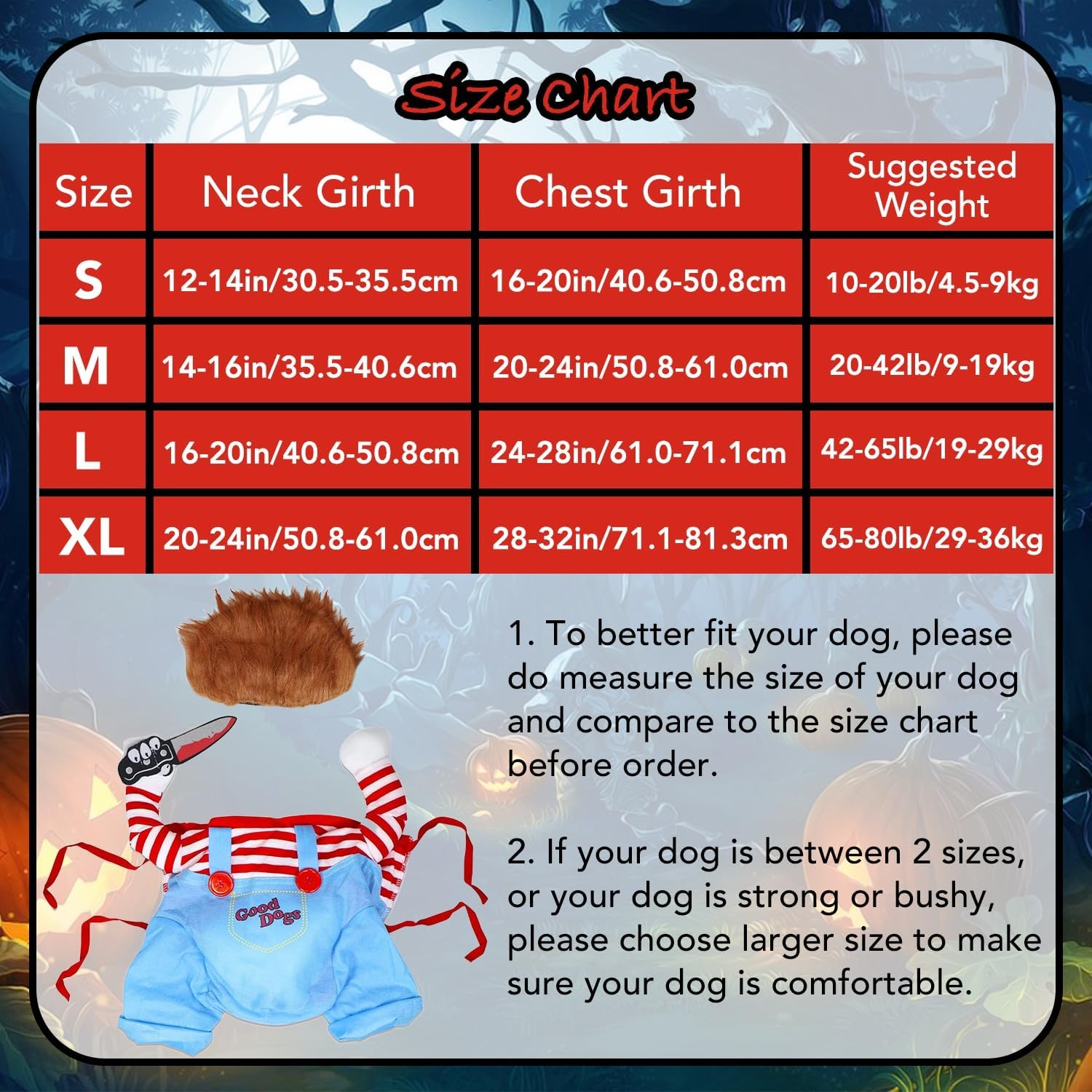 Dog Halloween Costumes, Pet Deadly Doll Dog Costume, Funny Chucky Dog Costume with Wig, Cute Dog Clothes Party Cosplay for Small Medium Large Dogs & Cats (Blue, Large) image number 4