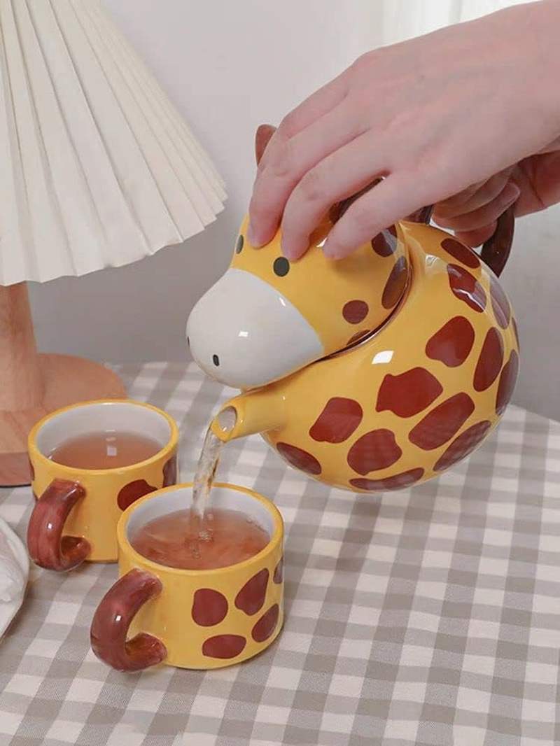 Rora Giraffe Ceramic Tea Pot with 2 Tea Cups Set, Hand-Painted Porcelain Teapot Set for Coffee Latte Milk Tea Flower and Fruit Tea （17 Oz/500 Ml） image number 5