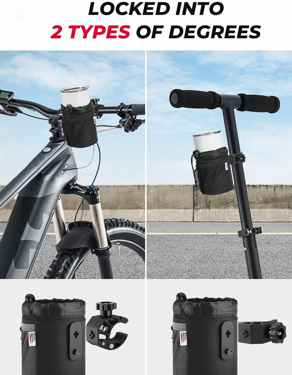 KEMIMOTO Bicycle Bottle Holder, Bicycle Drink Holder Made of Oxford Fabric, Bottle Holder with Mesh Pocket, Drink Holder for Pram, Motorcycle, Wheelchair, Scooter image number 5