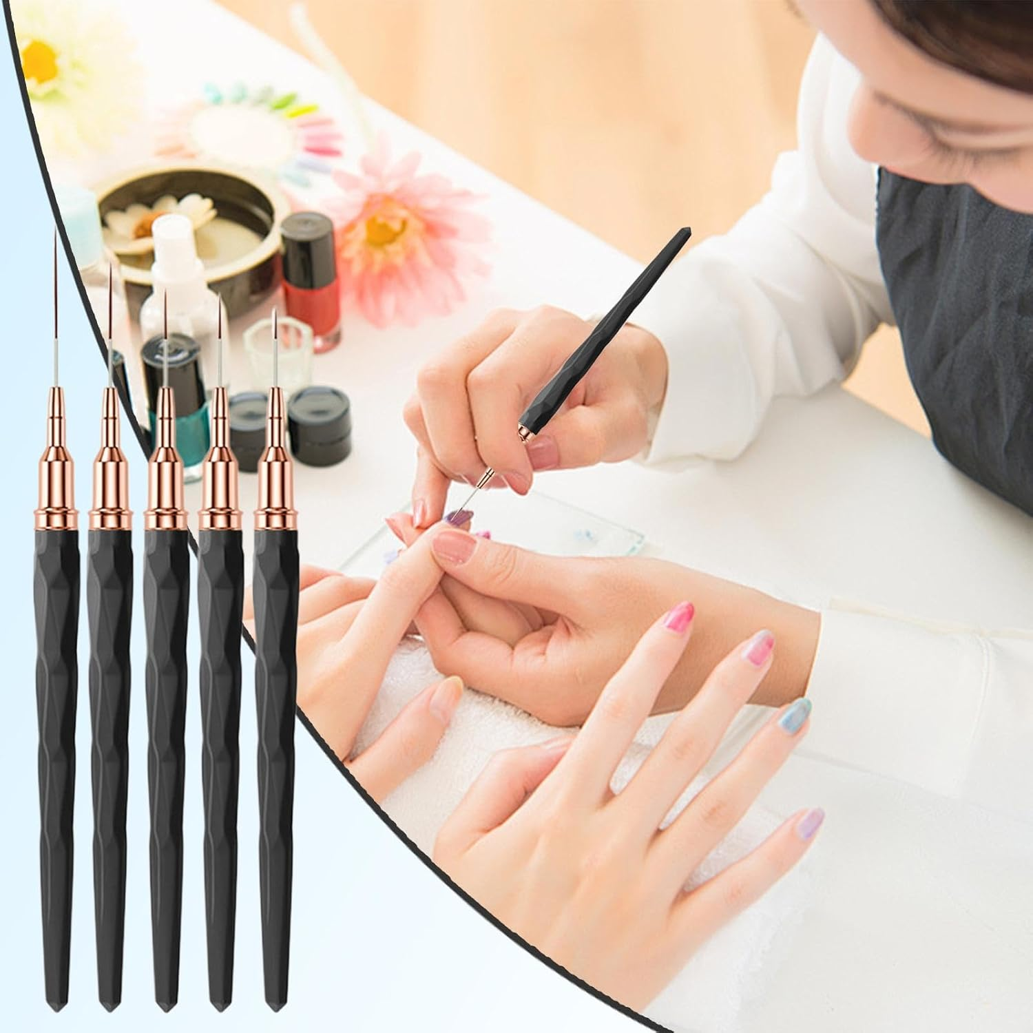 French Tip Brush | Nail Paint Brush Fine Tips | Sizes 7/9/11/15/25Mm, UV Gel Polish Painting Nail Design Tools for Long Lines, Thin Details, Fine Drawing image number 5
