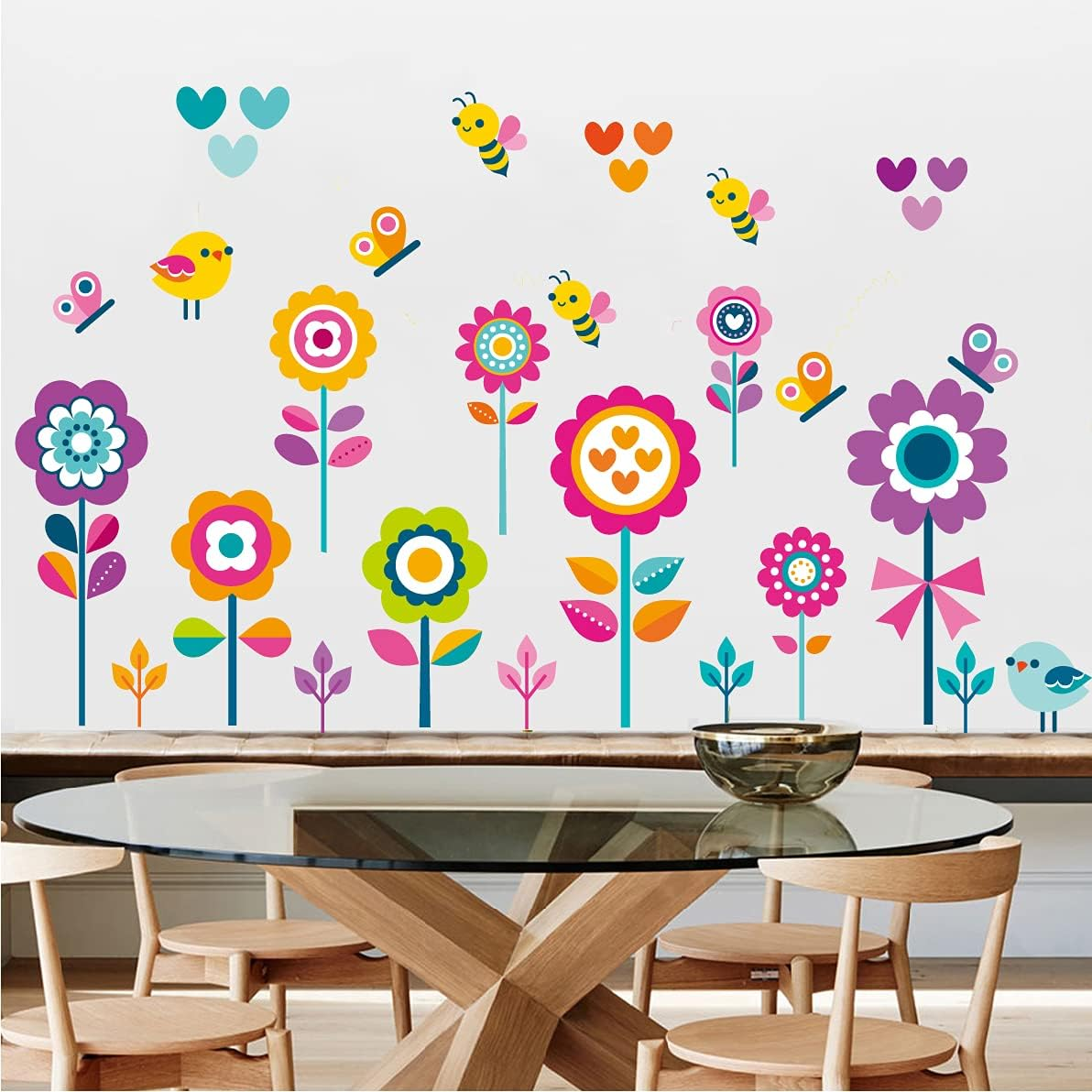 Flowers Wall Stickers for Kids Bedroom -Butterfly Bee Floral Wall Decals for Girls Room,Classroom,Nursery, Playroom- Removable DIY Peel and Stick Wall Art Decor image number 3