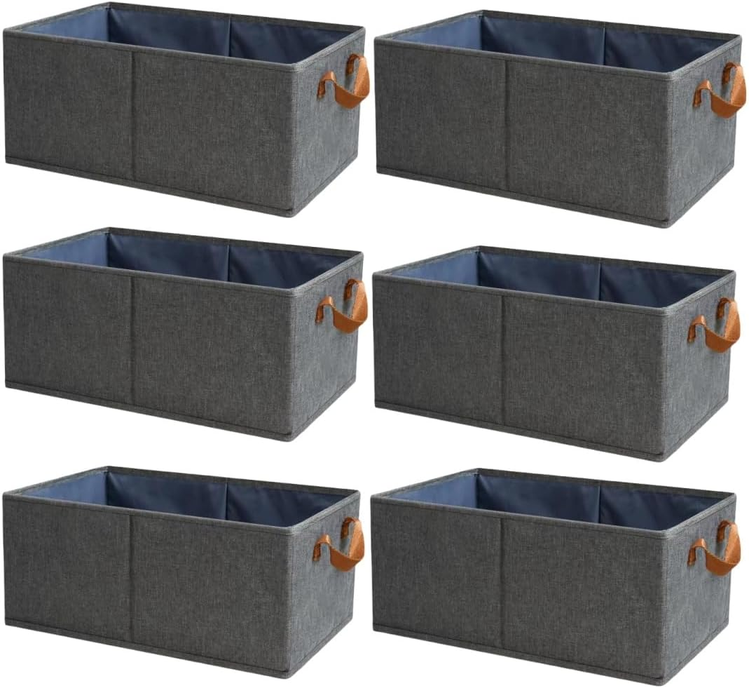 YNTCHENG Pack of 6 Large Capacity Storage Bins Closet Organizer System,Sturdy Foldable Storage Boxes,Shelf Organizer Shelves Basket Storage Bin with Handles for Organizing Clothing,Sheets,Toys image number 4