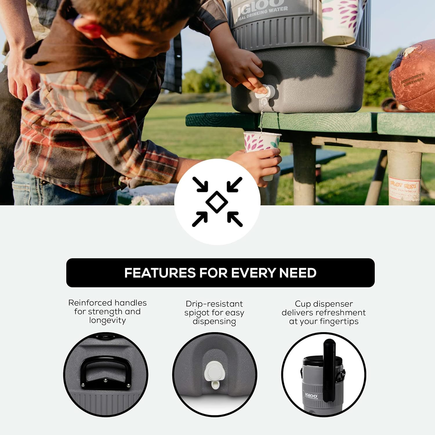 Igloo Portable Sports Cooler Water Beverage Dispenser with Flat Seat Lid image number 3