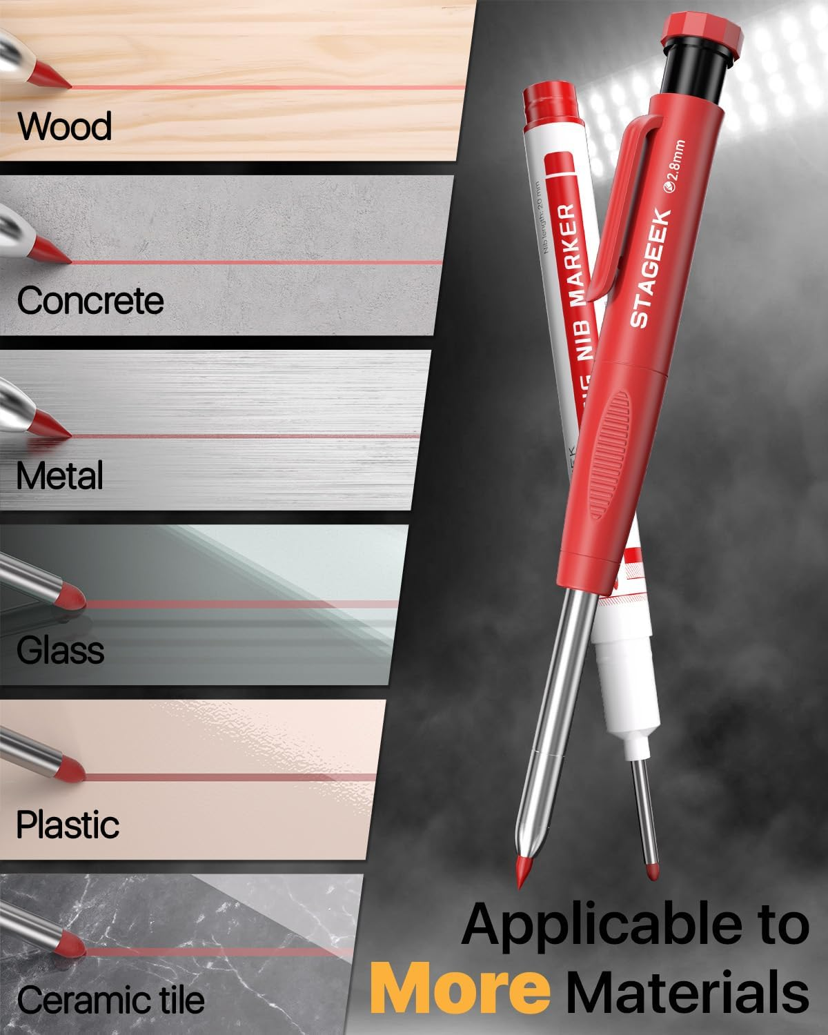 STAGEEK Carpenter Pencils Set with Case, 3PCS Mechanical Carpenter Pencils with 39 Refills, Heavy Duty Construction Pencil with Sharpener, Deep Hole Long Nib Marker Pens for Architect Marking