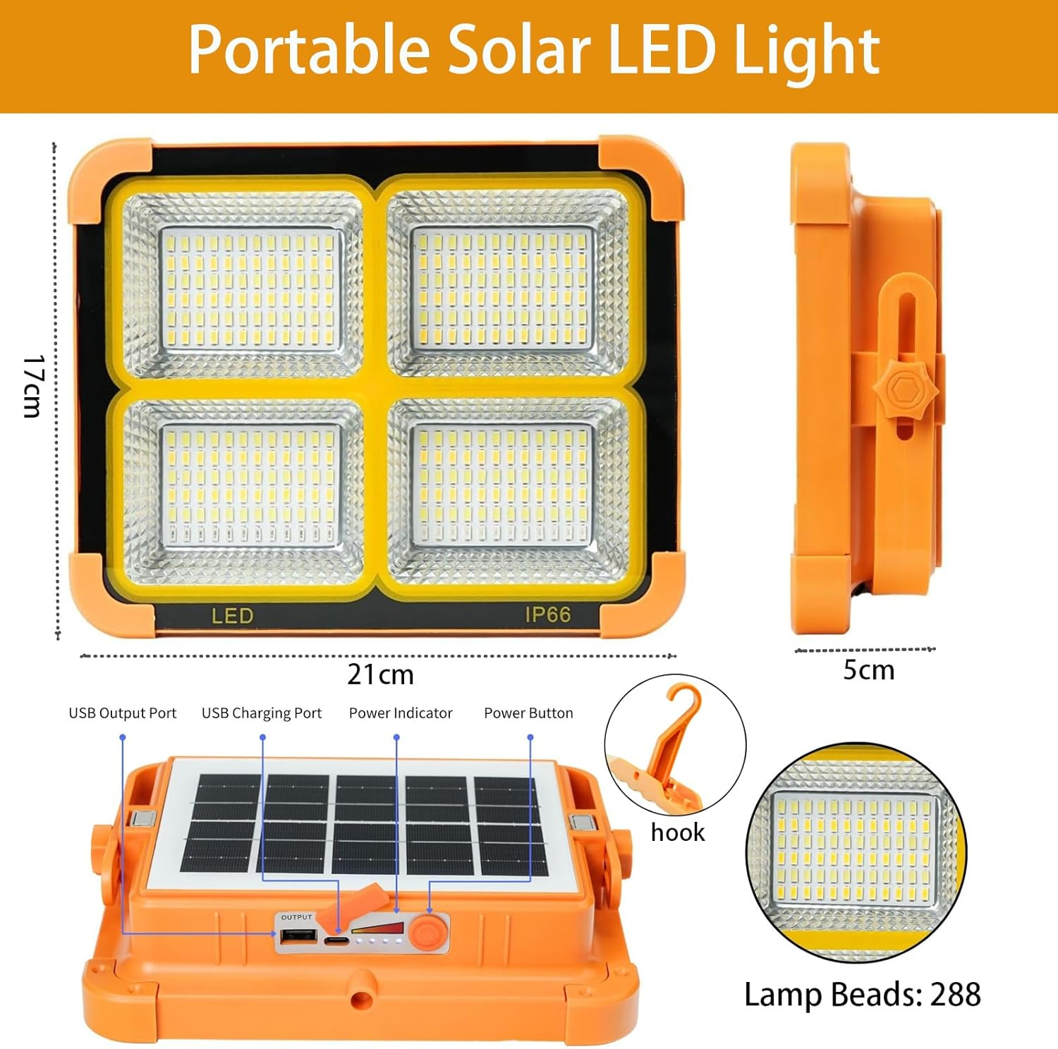 LED Solar Work Light 100W Rechargeable 4800Mah with 5 Lights Modes IP66 Waterproof, Portable Magnetic Outdoor Working Light for Emergency Camping Garage Car Repairing Construction Site Lighting image number 1
