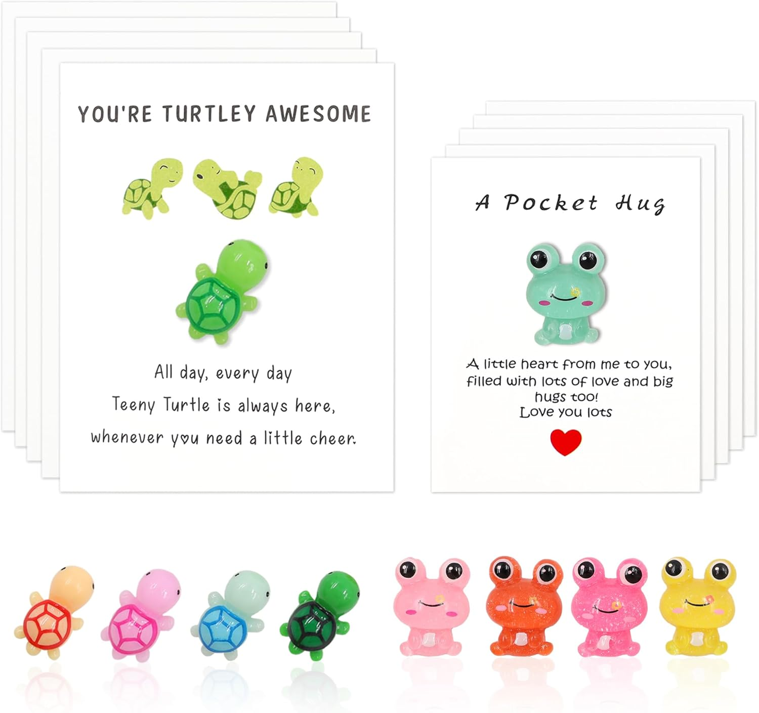 10 Colors Pocket Hugs Frog and Turtle, Mini Pocket Hug Bulk with Greeting Cards, You'Re Turtley Awesome Inspirational Gifts with Card, Frog Turtle Gifts for Friend, Family (10 Colors) image number 3