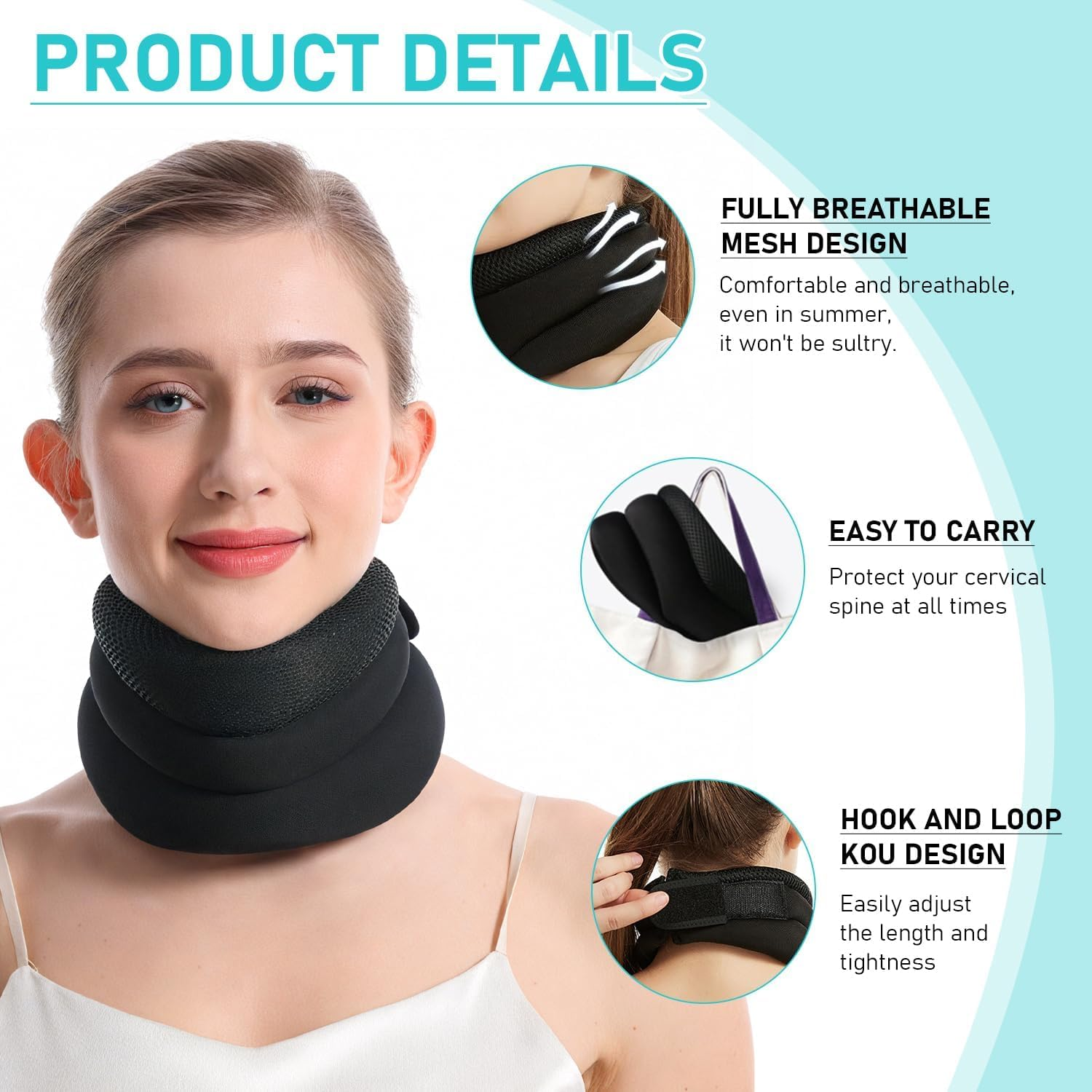 Anti Snoring Neck Support Brace &ndash; Adjustable Cervical Neck Brace & Collar for Pain Relief, Neck Traction Device for Sleeping &ndash; Ergonomic V-Shaped Design, Breathable Ice-Silk Fabric (42Cm) image number 5