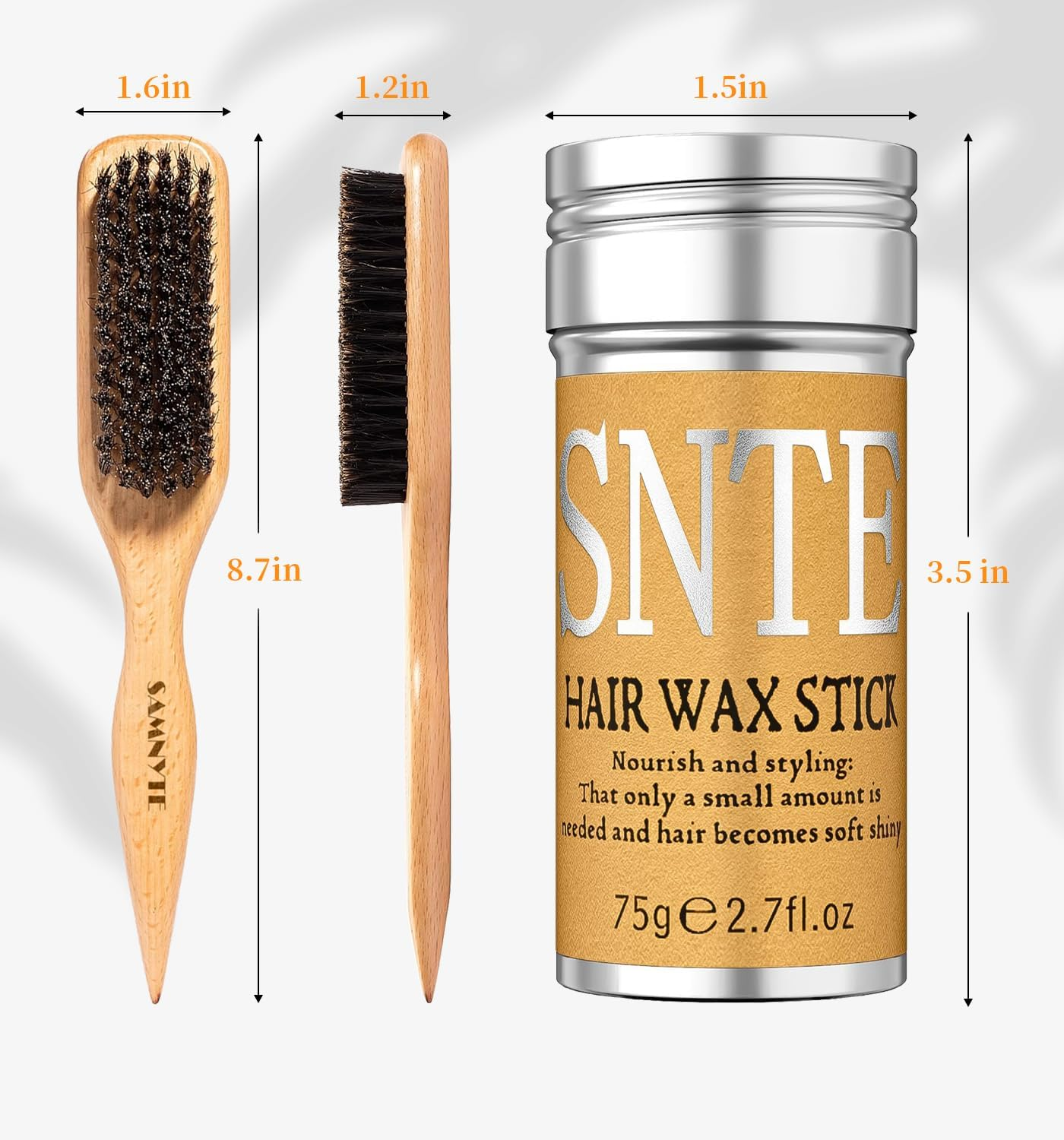100% Boar Bristle Hair Brush & Hair Wax Stick Set, Soft Bristle Hair Brush for Fine to Medium Hair of Women & Men, Slick Back Hair Brush for Balance Hair Oil, Wax Sticks for Hair Smooth Frizz image number 5