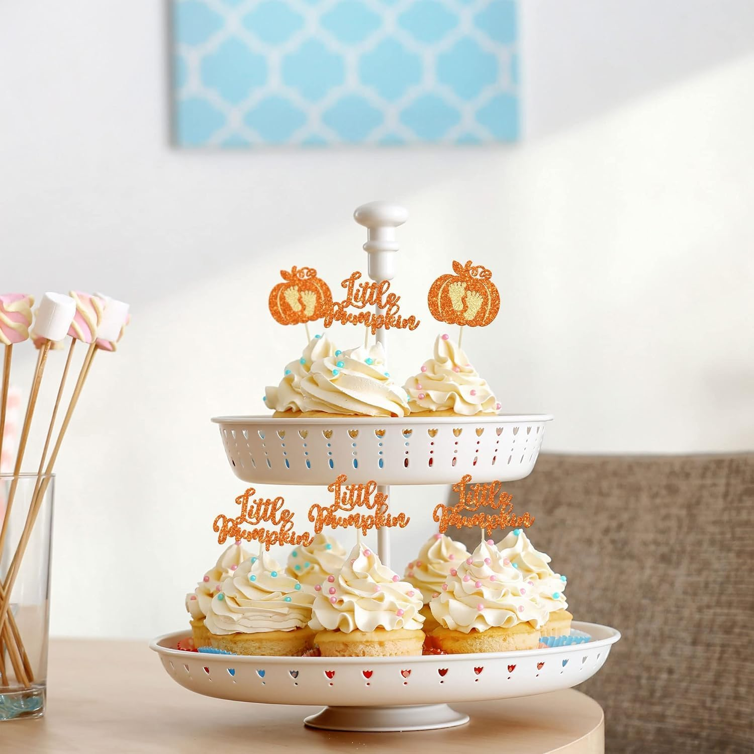 Confetti! 24-Pack Glitter Pumpkin Cupcake Toppers - Little Pumpkin Picks for Baby Showers, Kids' Birthdays, and Fall Harvest Parties - Perfect Autumn Party Supply Decorations image number 5