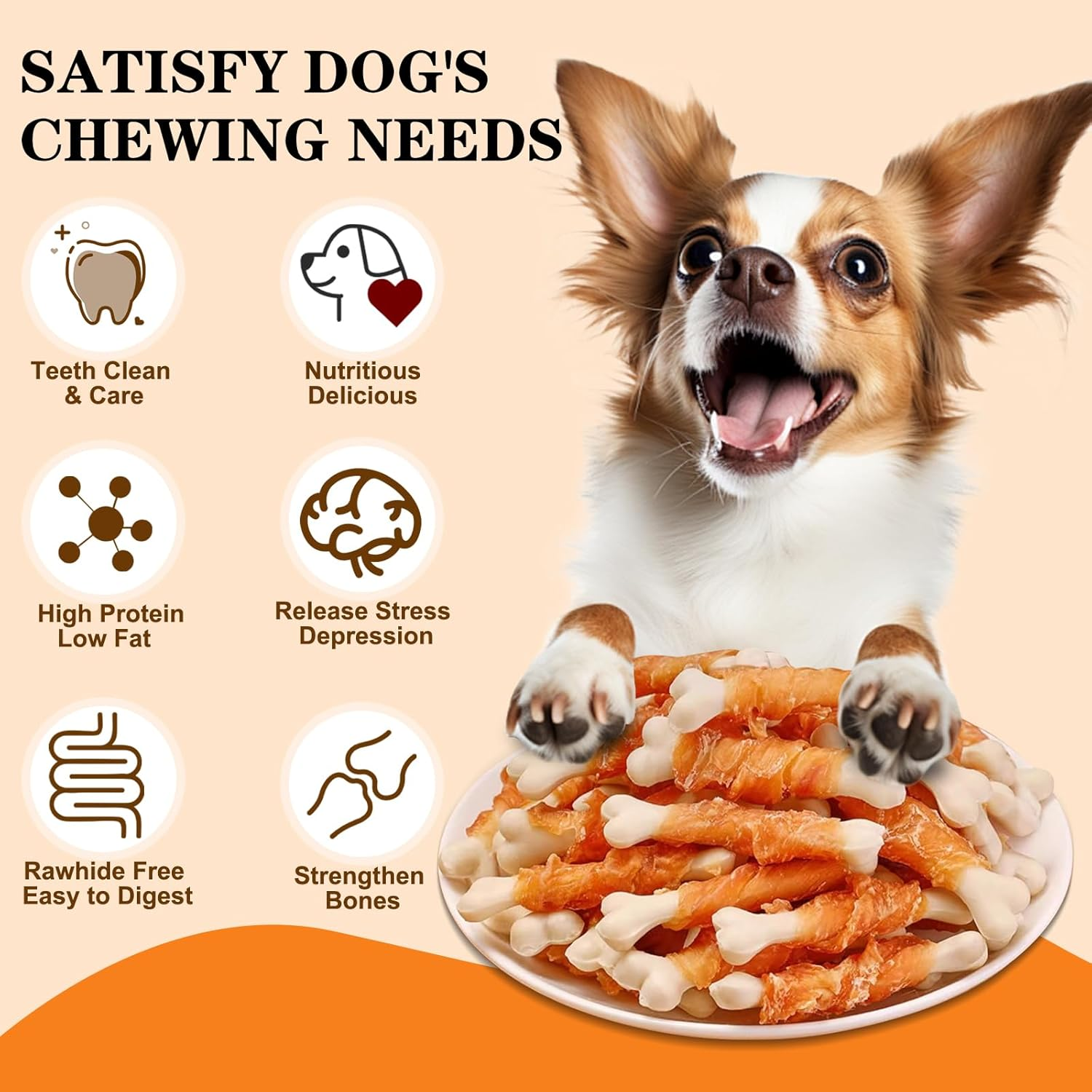 Natural Dog Treats, Dog Chicken Wrapped Treats, Dog Training Treats for Teeth Cleaning and Fresh Breath, Dog Chew Bones for Puppy and Small Dogs, 7.05 Oz (200 G) image number 1