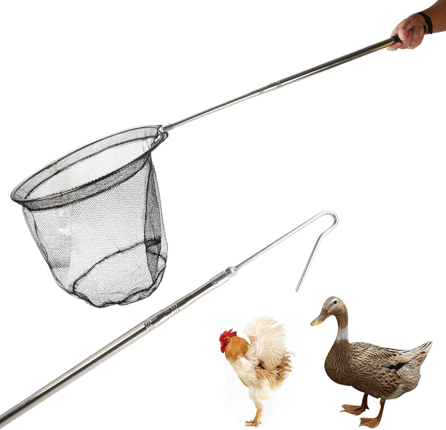 Animal Catch Net Pole Trap Tool Chicken Catcher Leg Hook Catching Kit Animal Control Capture Pole Cat Bird Poultry and Small Animals Trapping Net image number 4