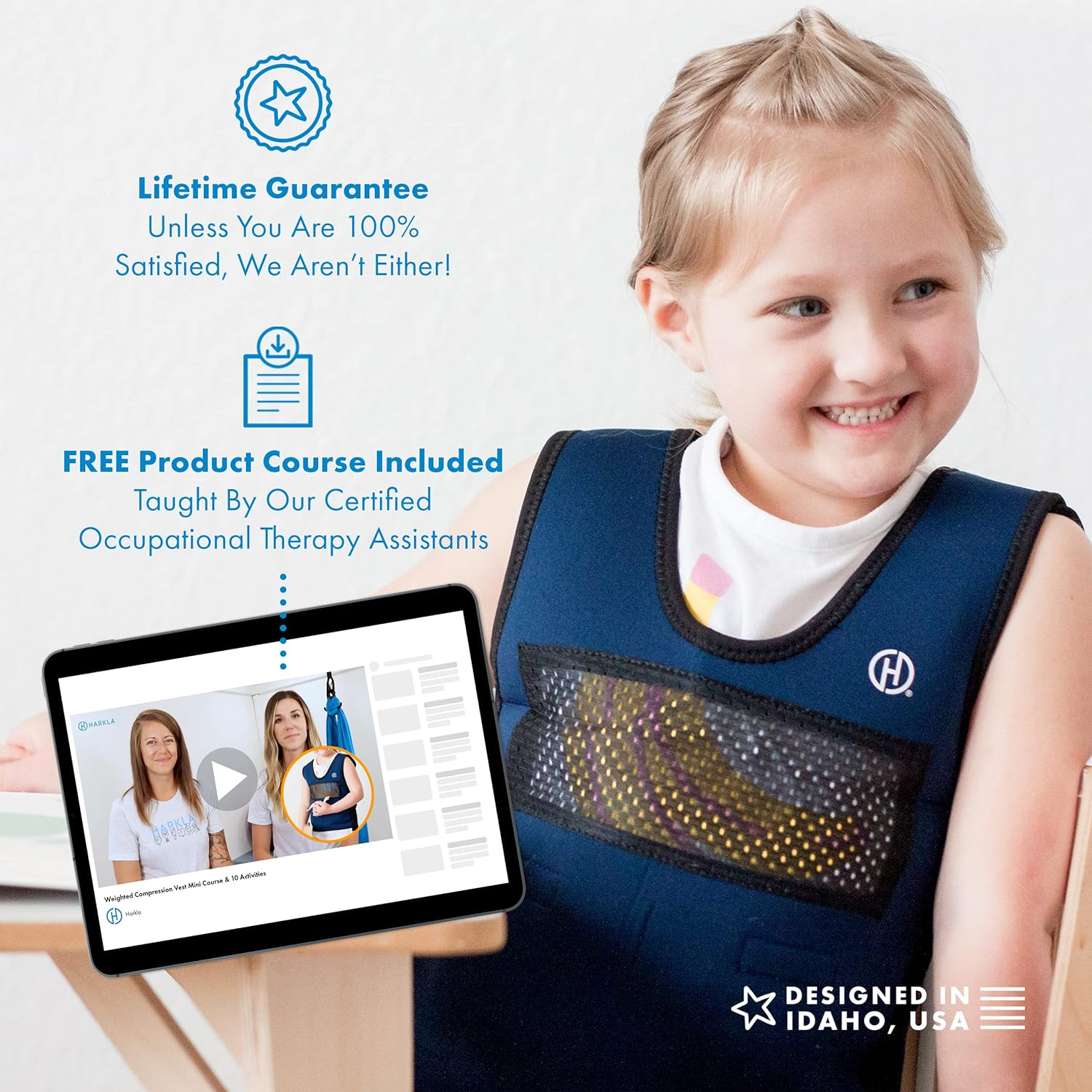 Harkla Weighted Compression Vest for Children (Ages 5 to 9) - Helps with Autism, ADHD, Mood, Sensory Overload - Weighted Vest for Kids with Sensory Issues image number 1