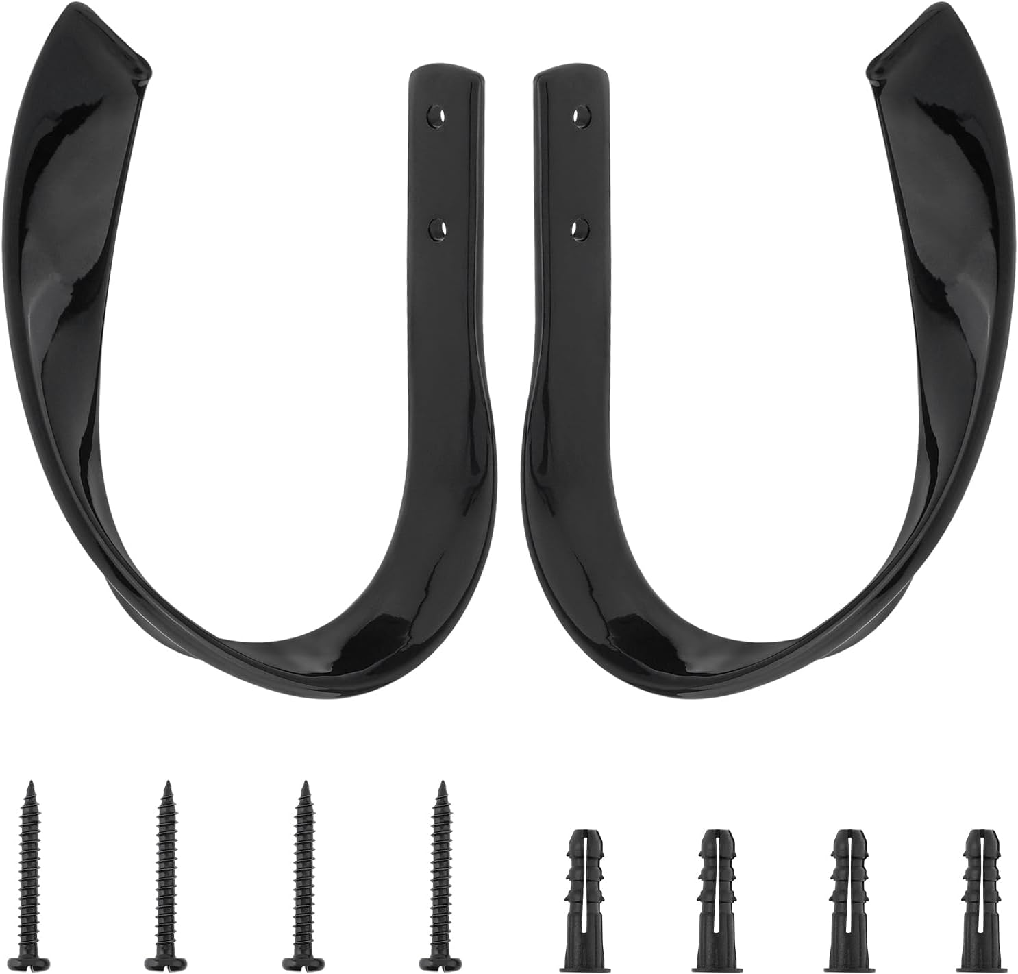 HOJLKLD 2 Pack Curtain Holdbacks, Aluminum Alloy Wall Mounted Decorative Drapery Tiebacks with Screws and Anchors, Heavy Duty U-Shape Wave Window Curtain Hooks for Home Decor (2, Black)