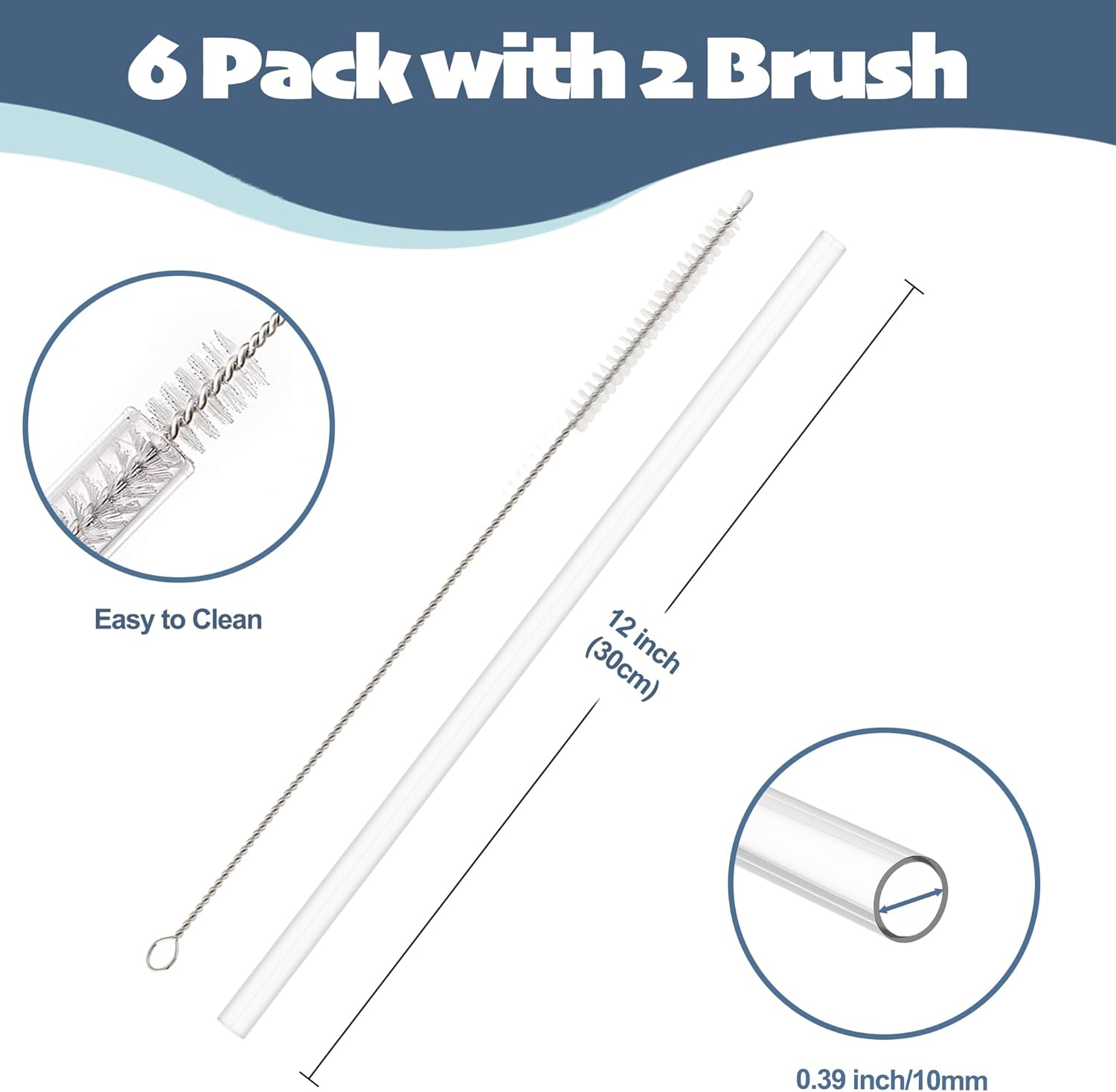 6 Pack Replacement Straws Compatible with Stanley 40 Oz 30 Oz Cup Tumblers, Reusable Long Thick Transparent Plastic Straw with 2 Cleaning Brushes, Easy to Clean, Food Grade & BPA Free (Round Shaped) - Round Shaped image number 3