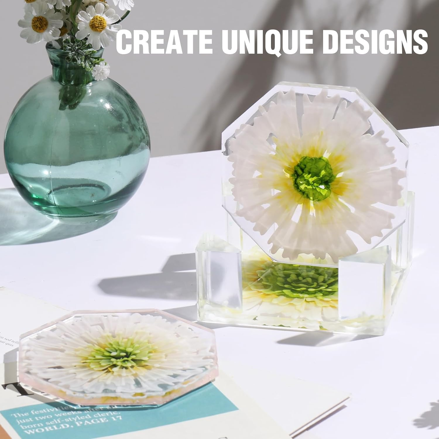 LET'S RESIN 18 Pcs Coaster Resin Molds Silicone, Coaster Molds with round Square Octagon Shape Holder Molds for Epoxy Resin, DIY Art Craft Cup Mats image number 3