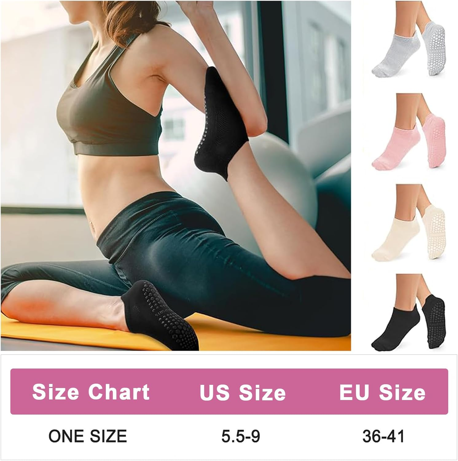 YQQZQ Pilates Socks with Grips for Women,Non-Slip Yoga Athletic Socks for Yoga Barre, Ballet, Barefoot Workout, Zumba,4 Pairs Mix Color image number 1