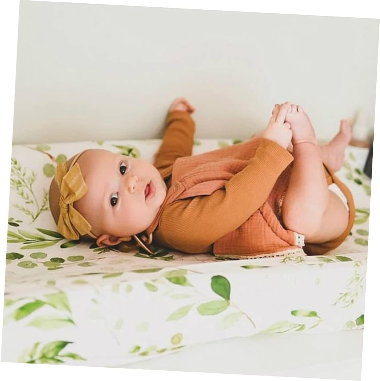 SAFIGLE Reusable Waterproof Baby Changing Pad Cover for Boys and Girls Detachable Soft Cotton Green Leaf Pattern Fits Change Table for Nursery image number 2