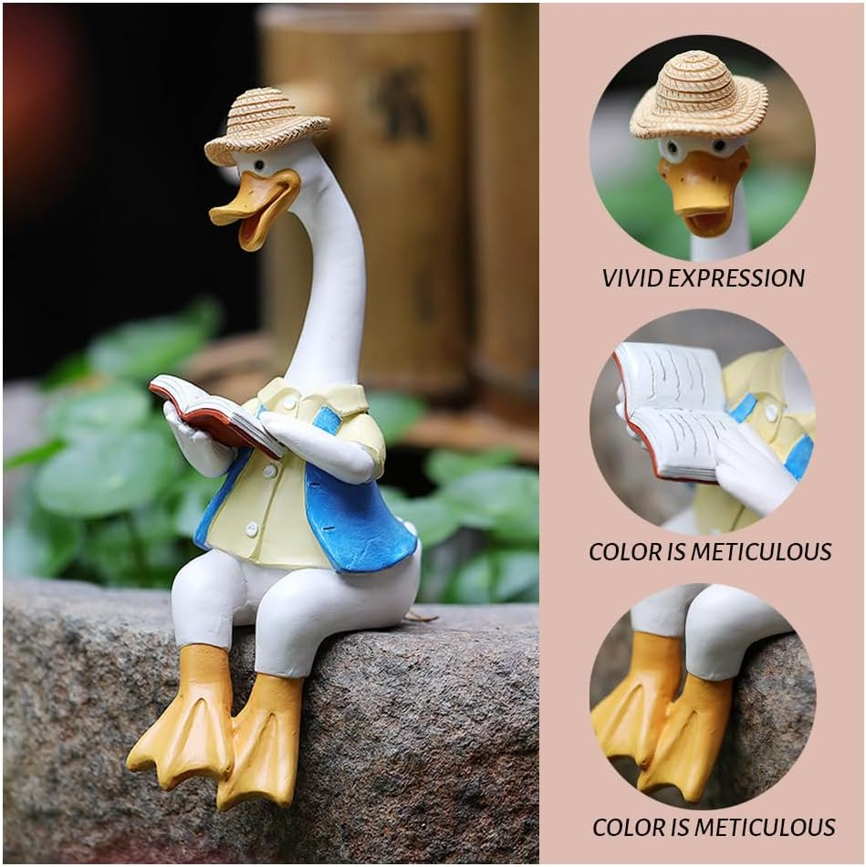 2 Pcs Sitting Couple Duck Garden Statues, Outdoor Statues Standing Duck Garden Animal Sculpture, for Home Office Patio Lawn Yard Ornaments (2PCS) image number 6