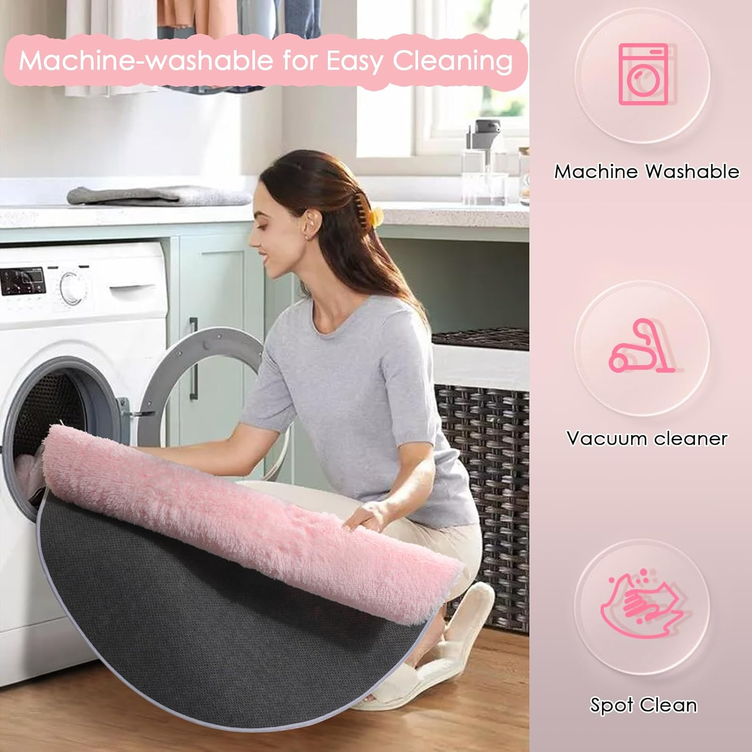 Pink round Rug for Girls Bedroom,Fluffy Circle Rug 4'X4' for Kids Room,Furry Carpet for Teen Girls Room,Shaggy Circular Rug for Nursery Room,Fuzzy Plush Rug for Dorm,Cute Room Decor for Baby image number 2